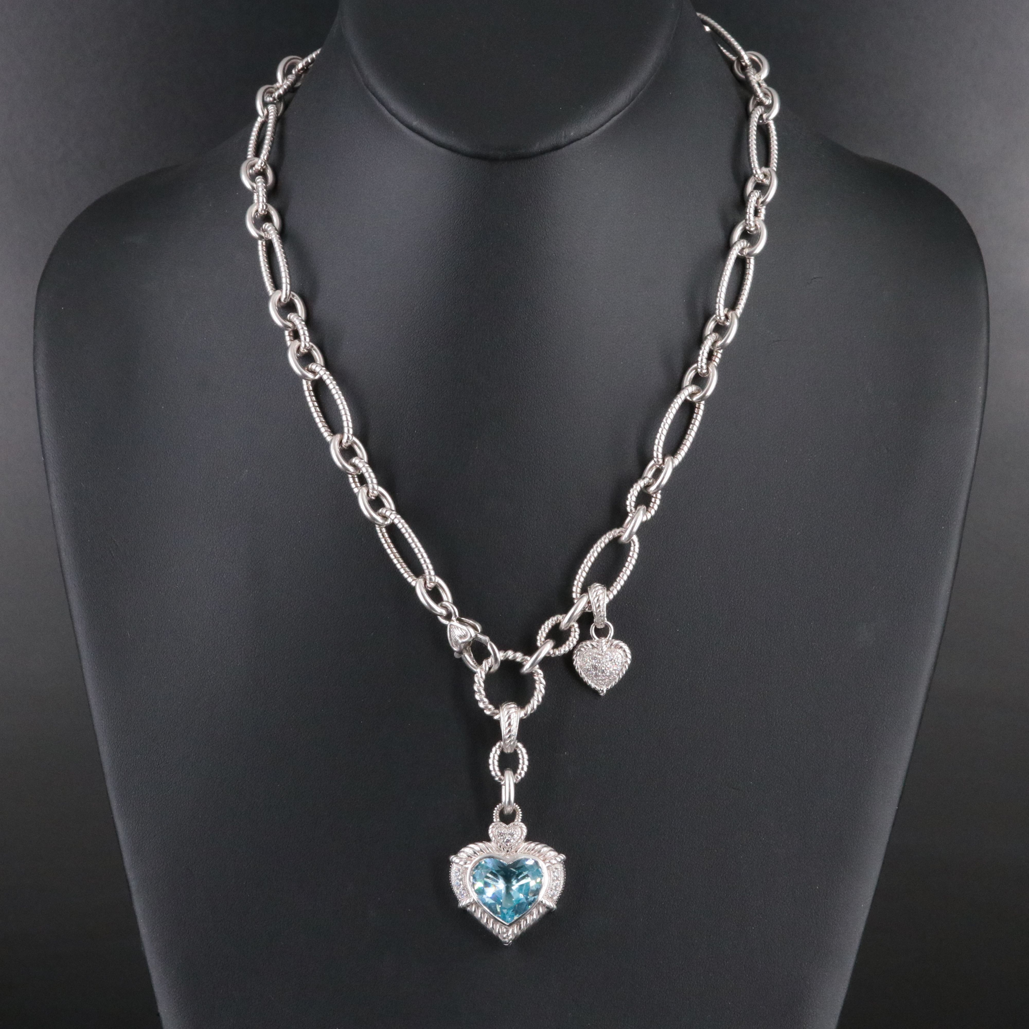 Judith Ripka Sterling Blue Topaz and CZ Heart Charm Necklace