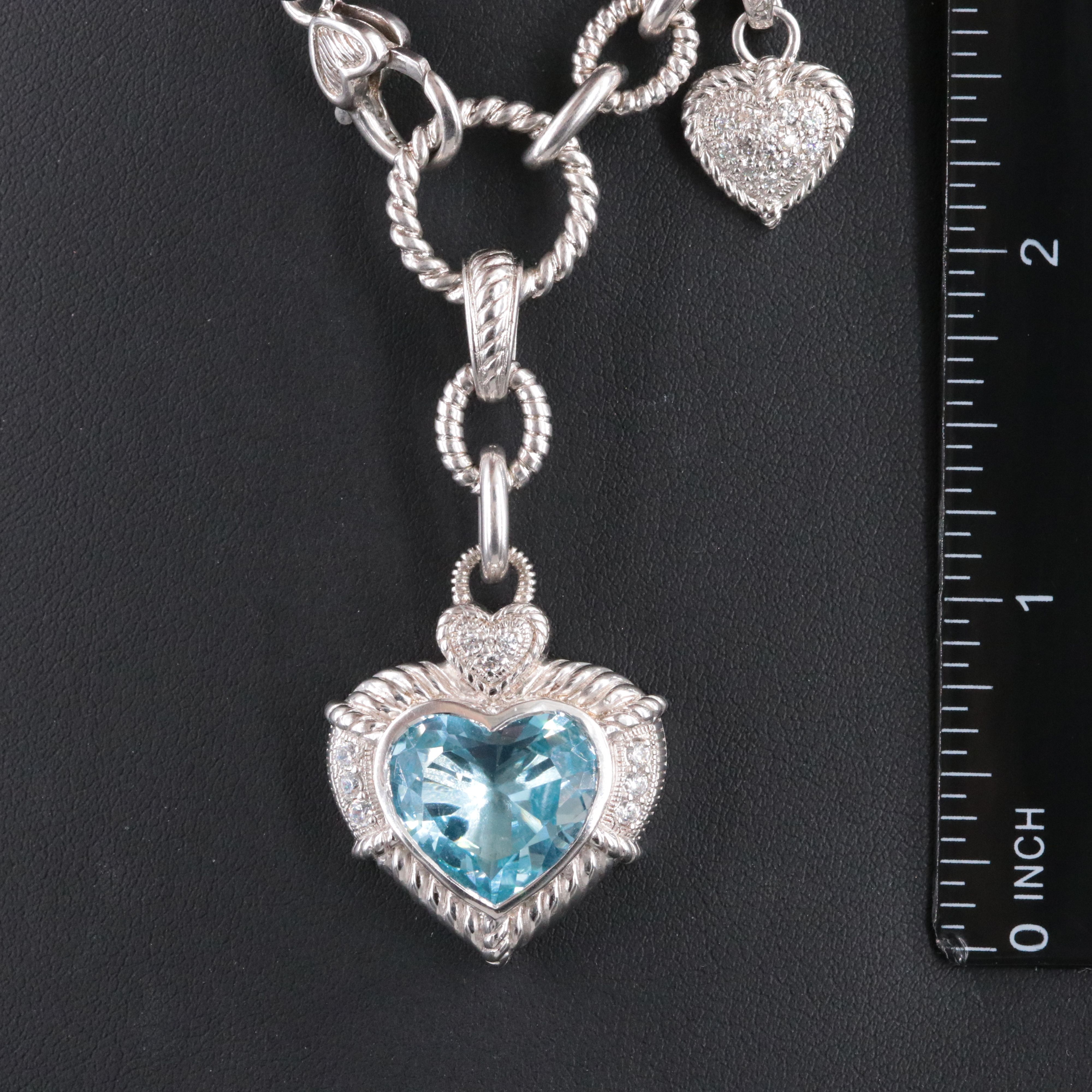 Judith Ripka Sterling Blue Topaz and CZ Heart Charm Necklace