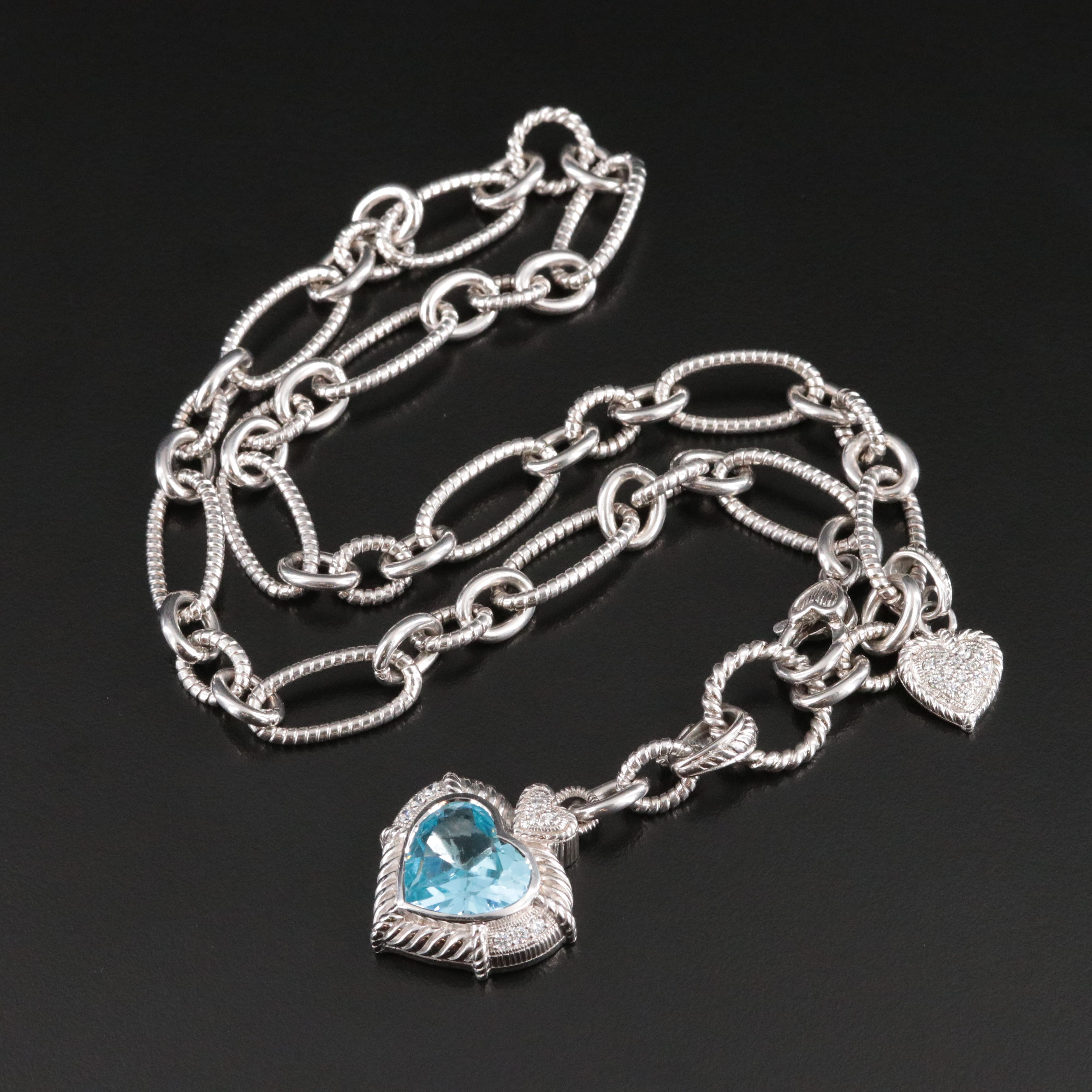 Judith Ripka Sterling Blue Topaz and CZ Heart Charm Necklace