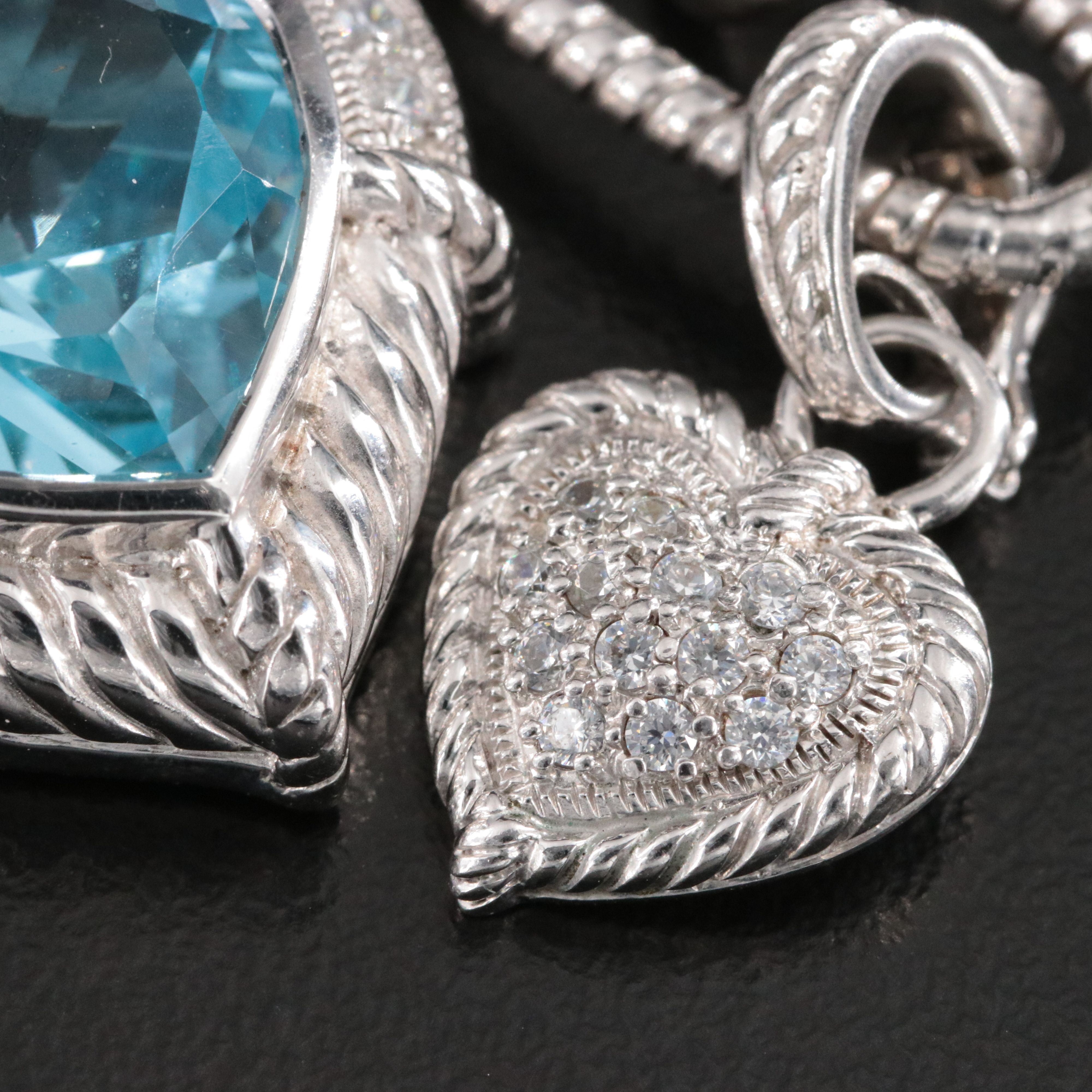 Judith Ripka Sterling Blue Topaz and CZ Heart Charm Necklace