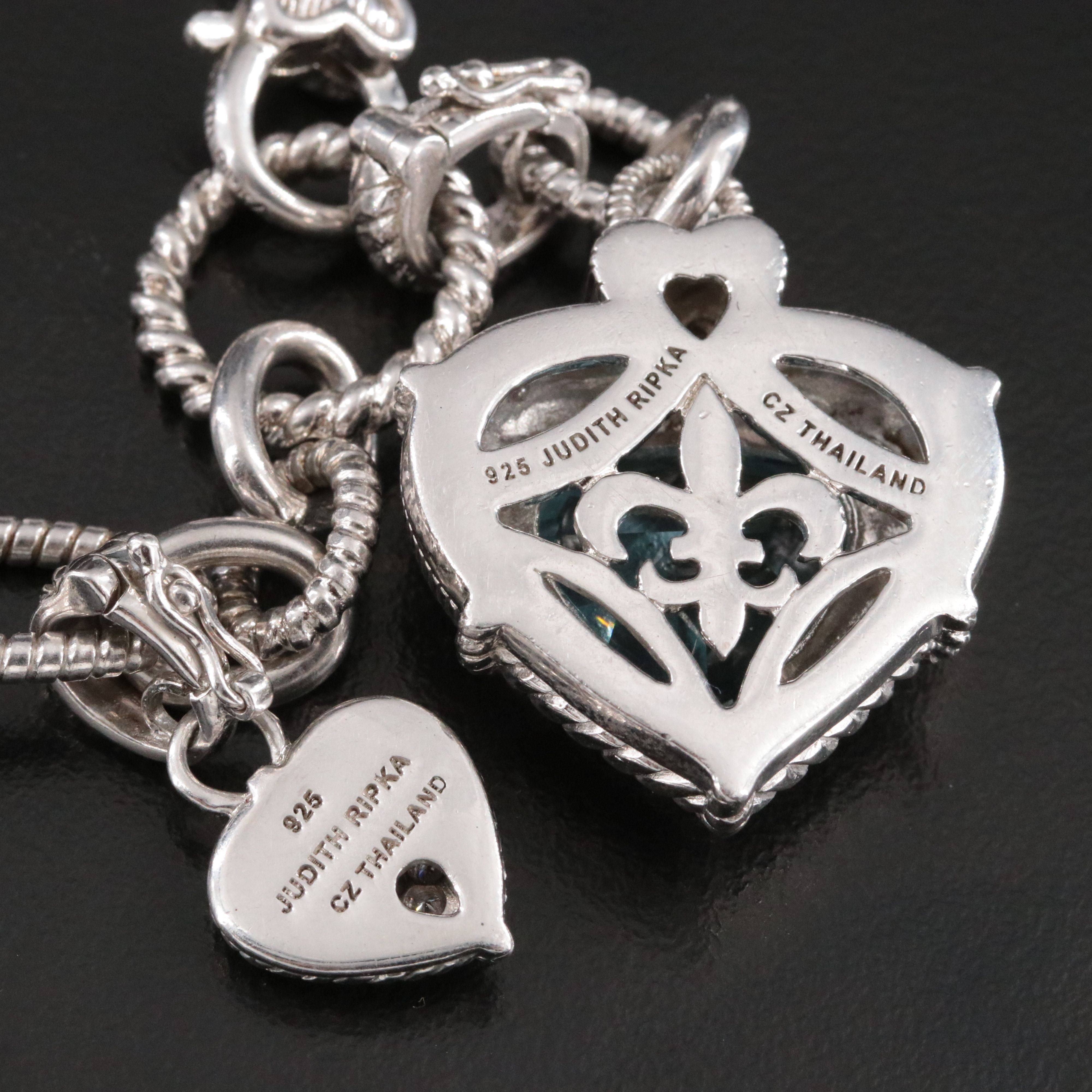 Judith Ripka Sterling Blue Topaz and CZ Heart Charm Necklace