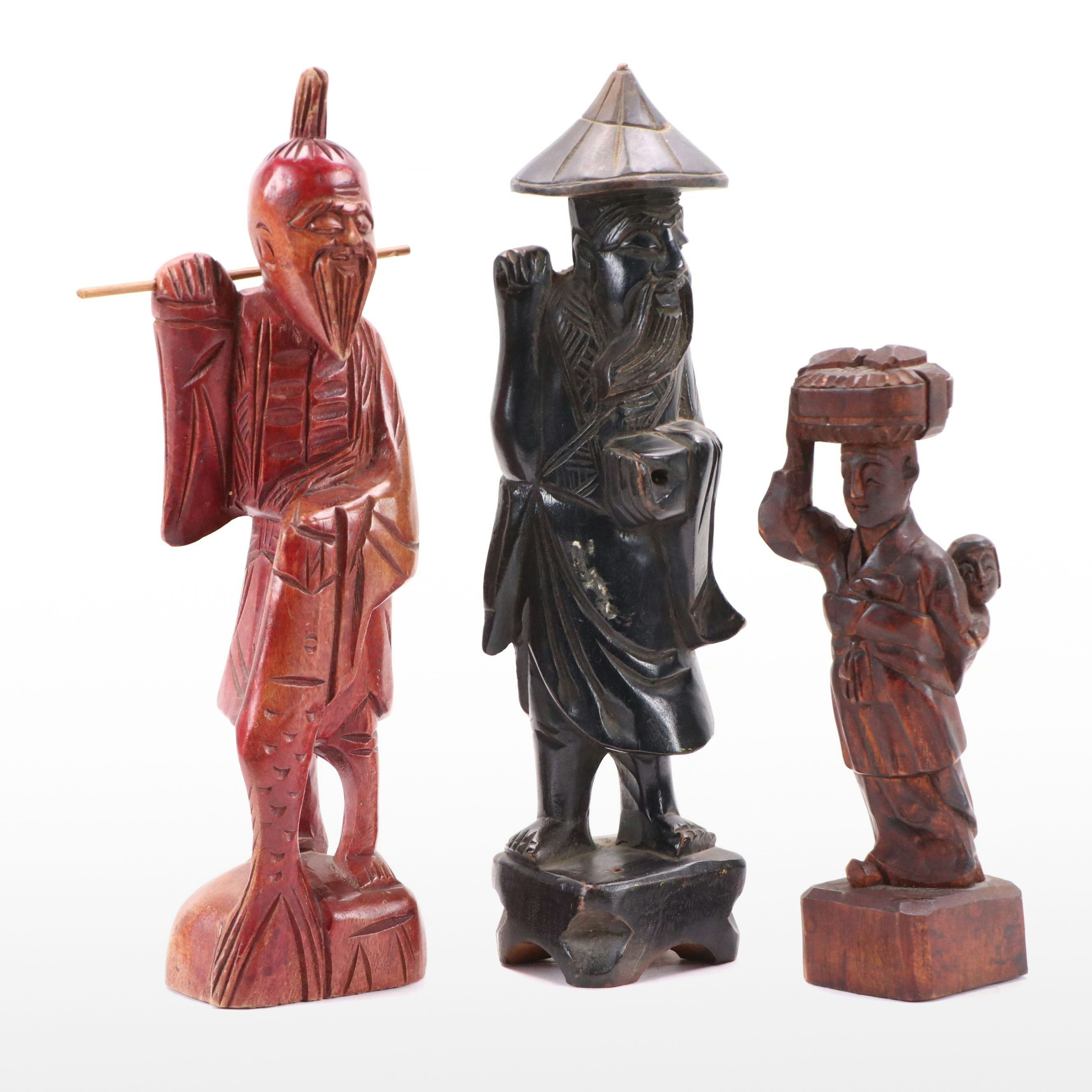 Chinese School Hand-Carved Wooden Figures