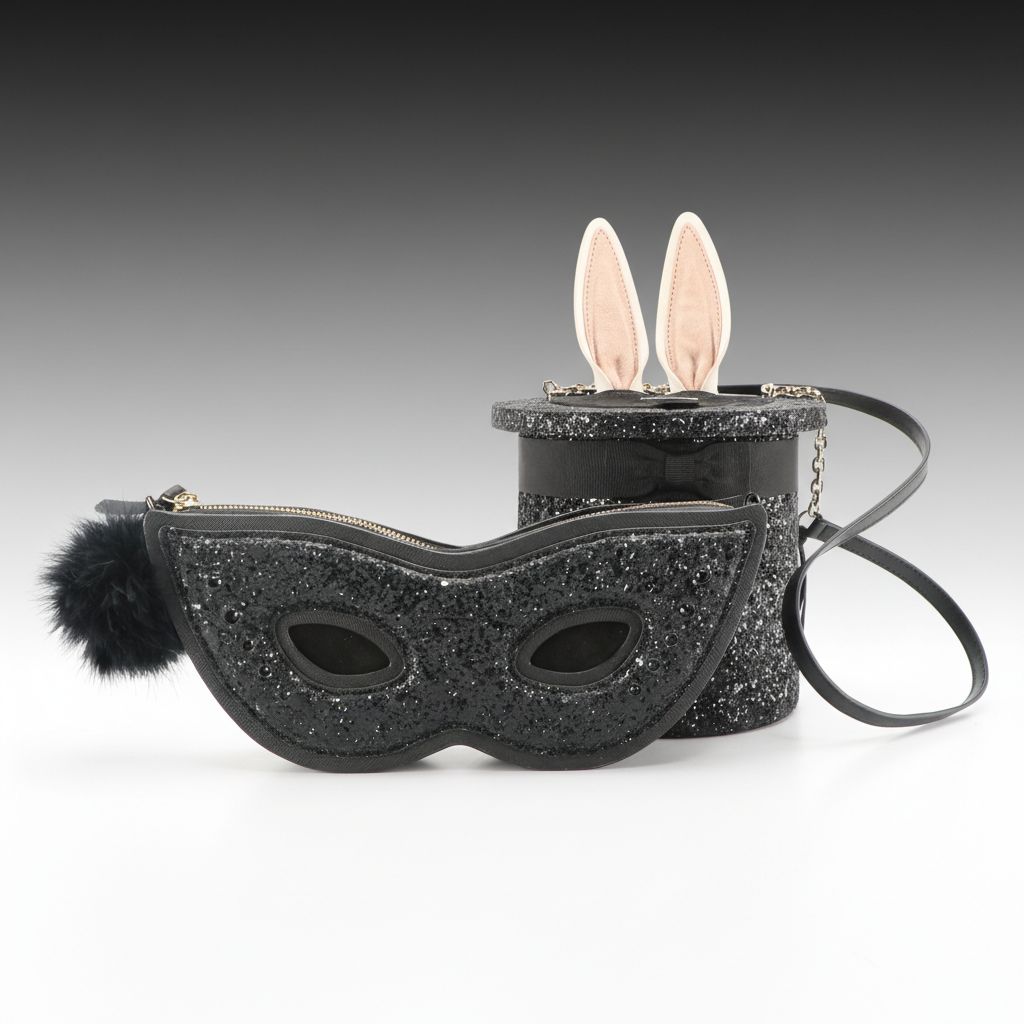 Kate Spade 3D Glitter Rabbit in Hat and Mask Crossbody Bags