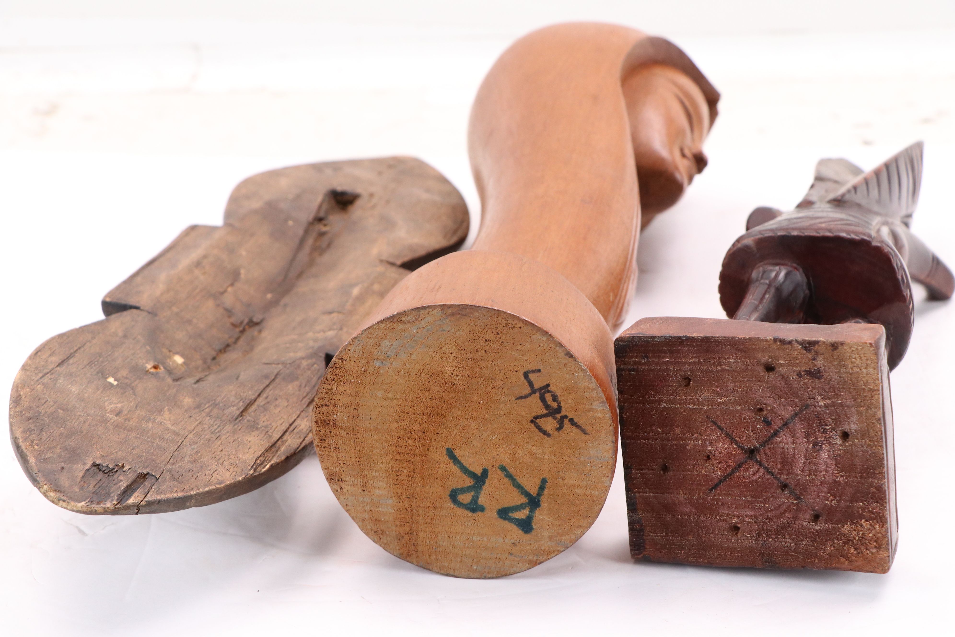 Southeast Asian Hand-Carved Wood Figures and Decorative Wall Mask