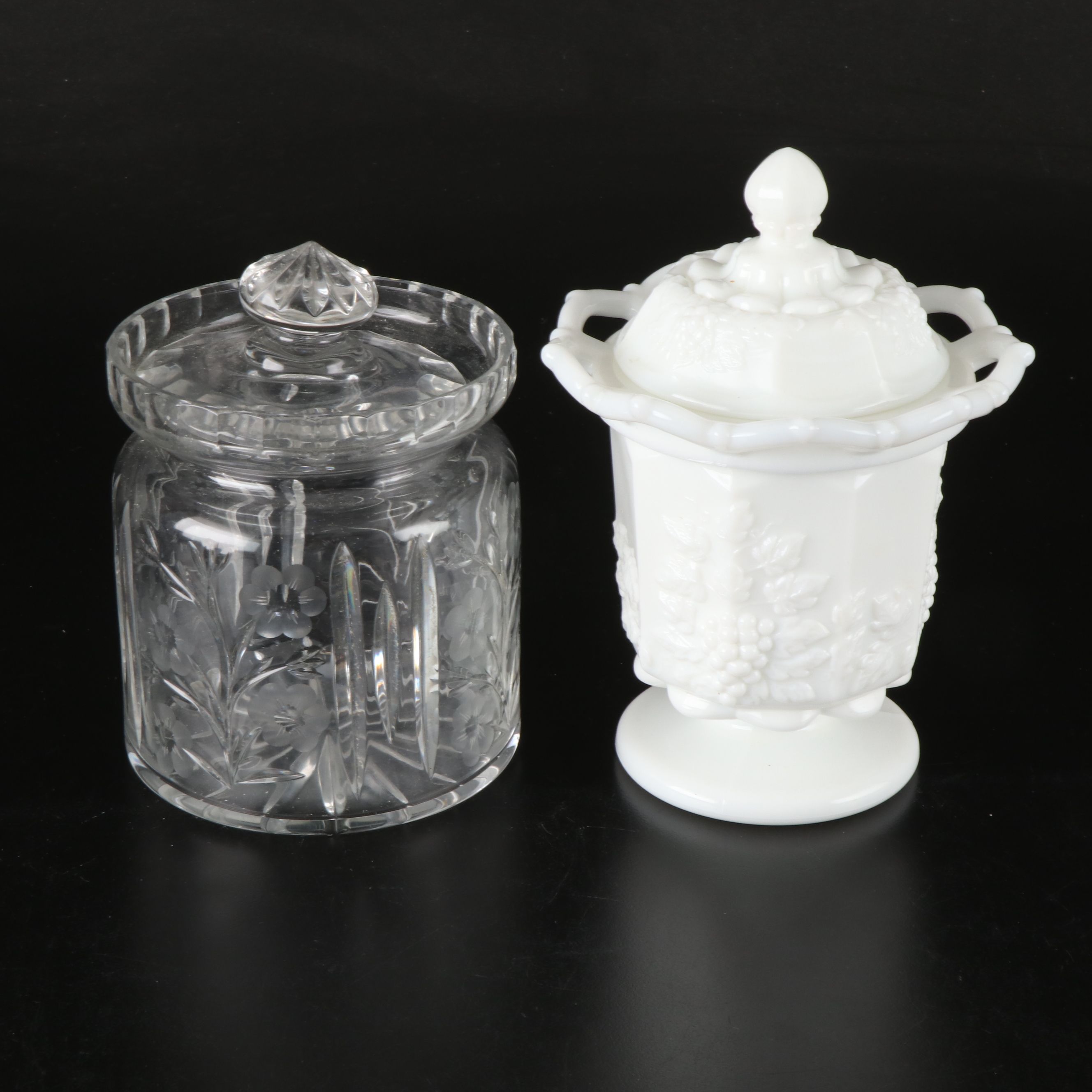 Westmoreland "Paneled Grape" Milk Glass Spooner with More Glass Tableware
