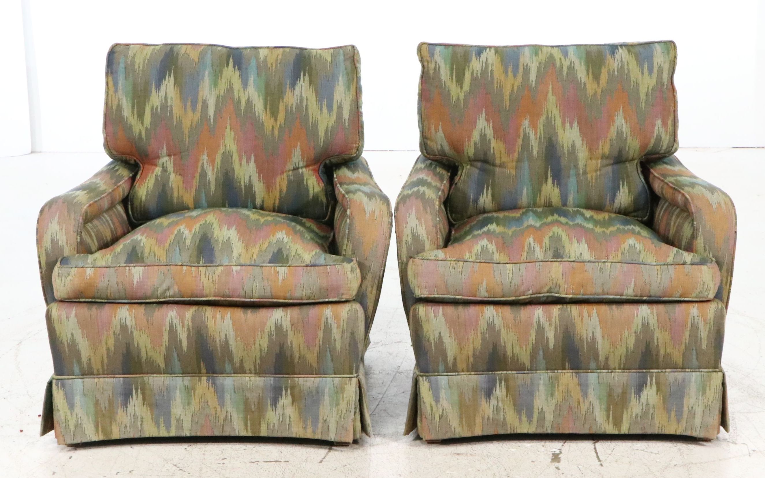 Pair of Vintage Flame Stitch Pattern Upholstered Club Chairs