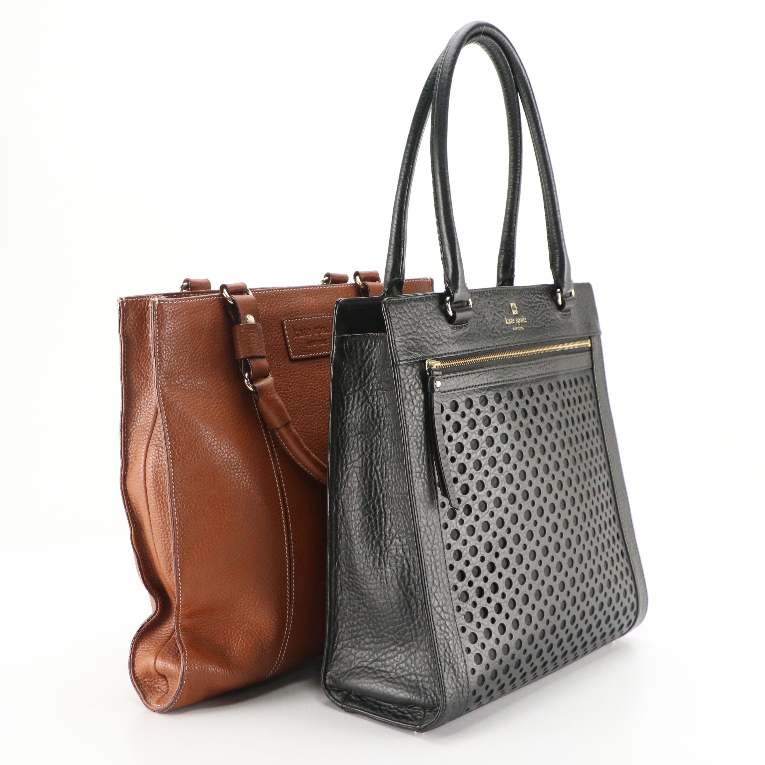Kate Spade North-South Tote Bags in Black/Brown Grained Leather