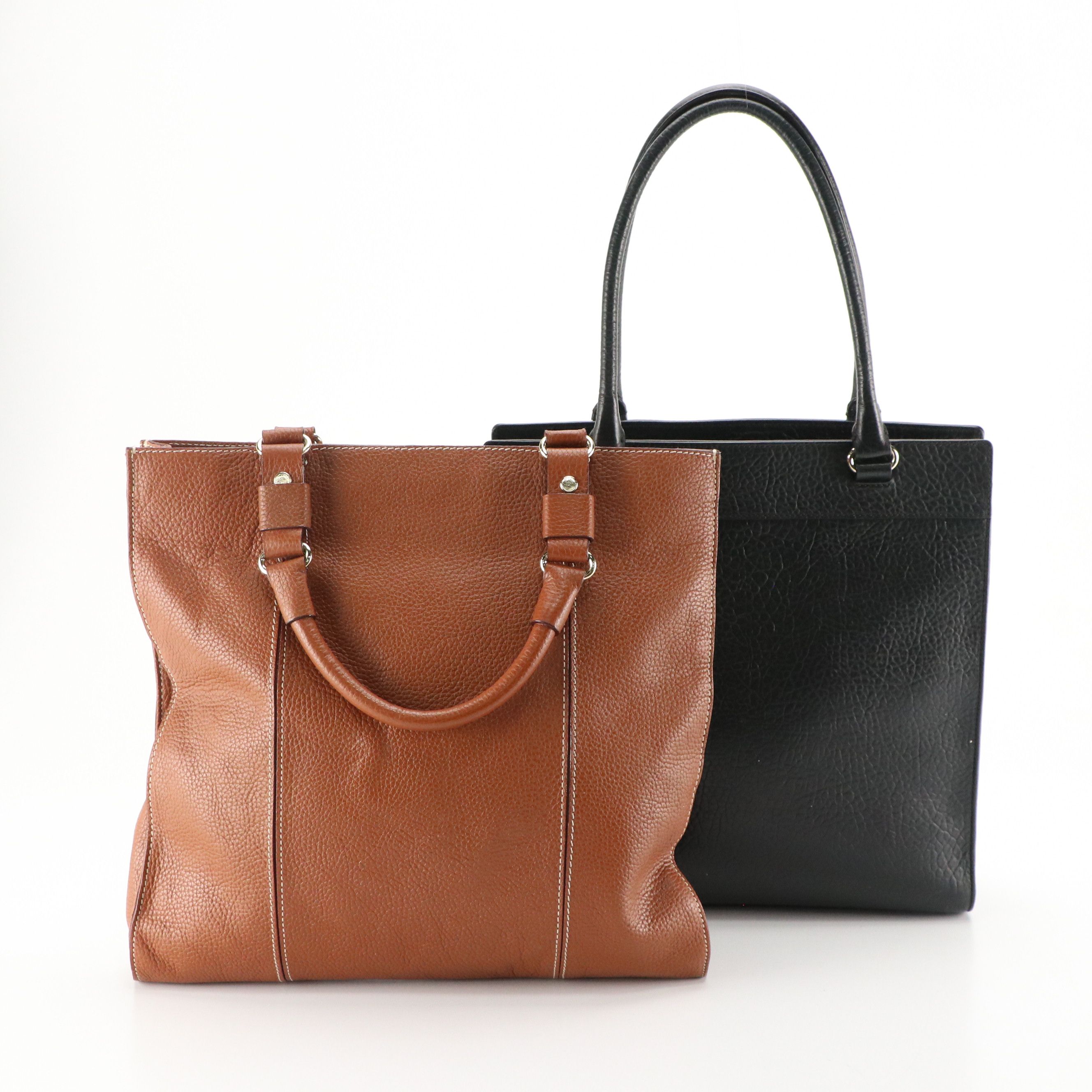 Kate Spade North-South Tote Bags in Black/Brown Grained Leather