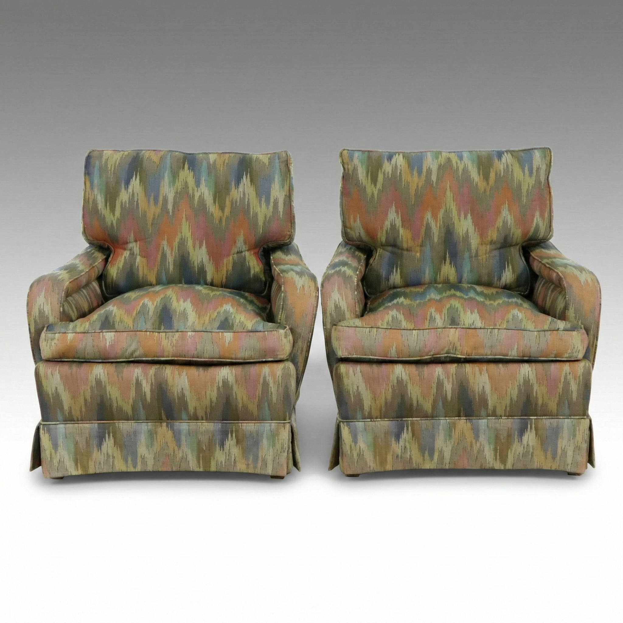 Pair of Vintage Flame Stitch Pattern Upholstered Club Chairs