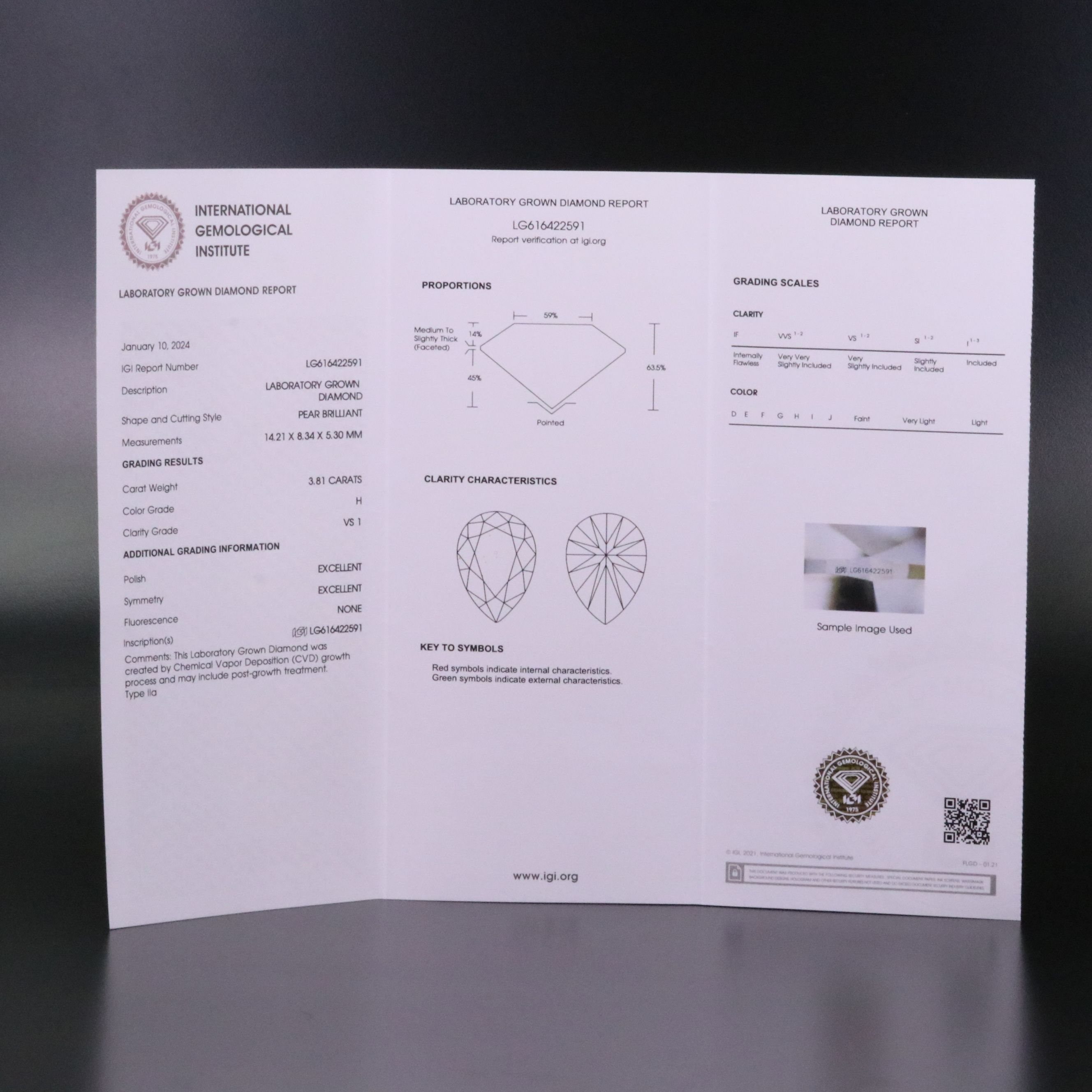 Loose 3.81 CT Lab Grown Diamond with IGI Report