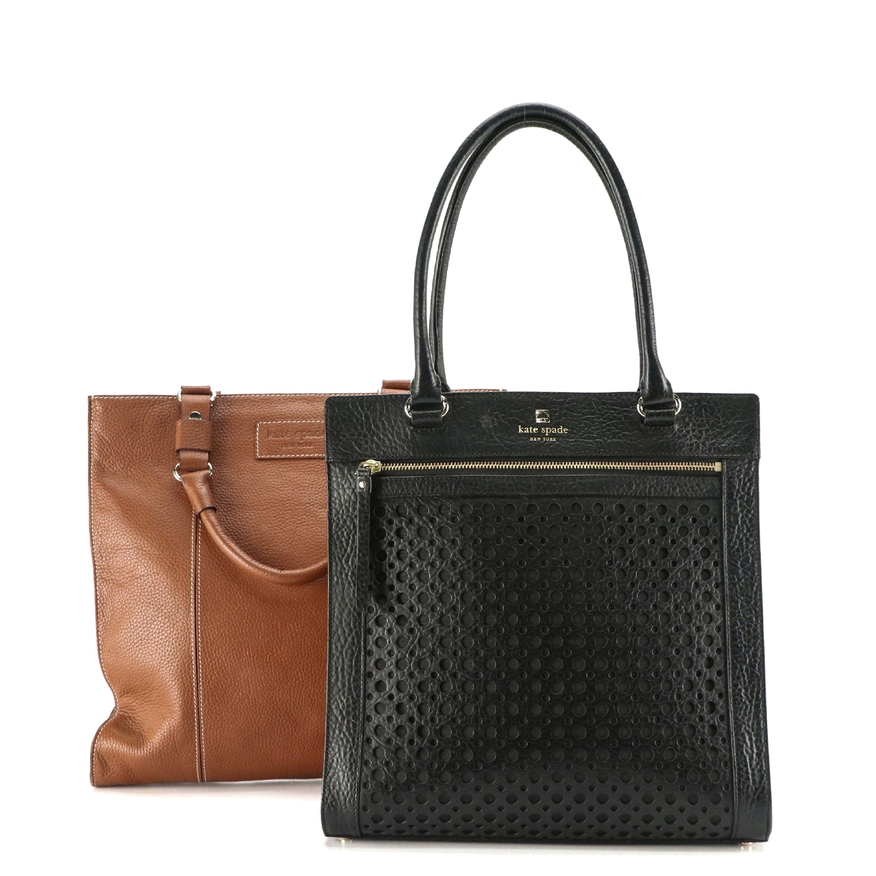 Kate Spade North-South Tote Bags in Black/Brown Grained Leather
