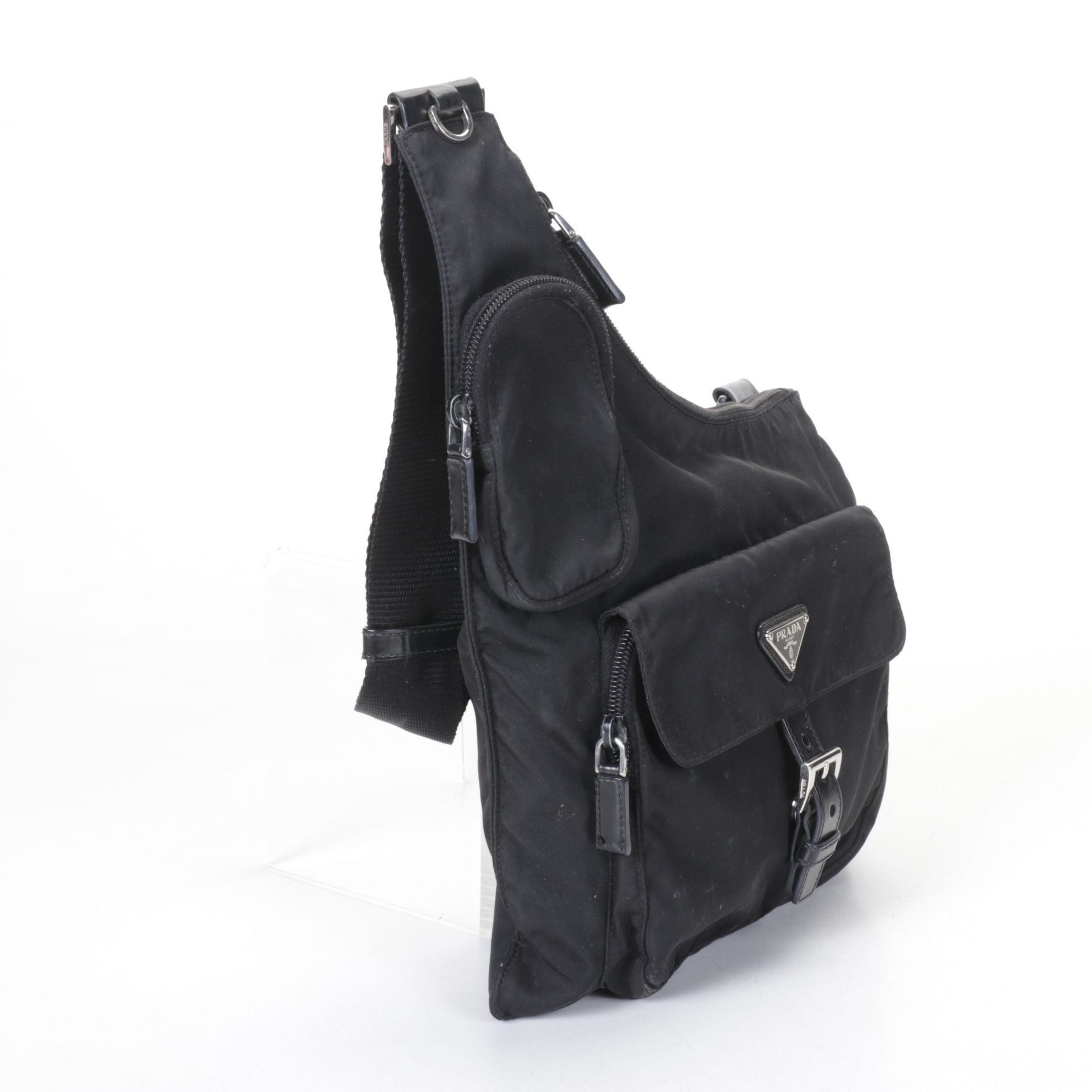 Prada Black Tessuto Nylon Asymmetric Sling Cargo Messenger Bag