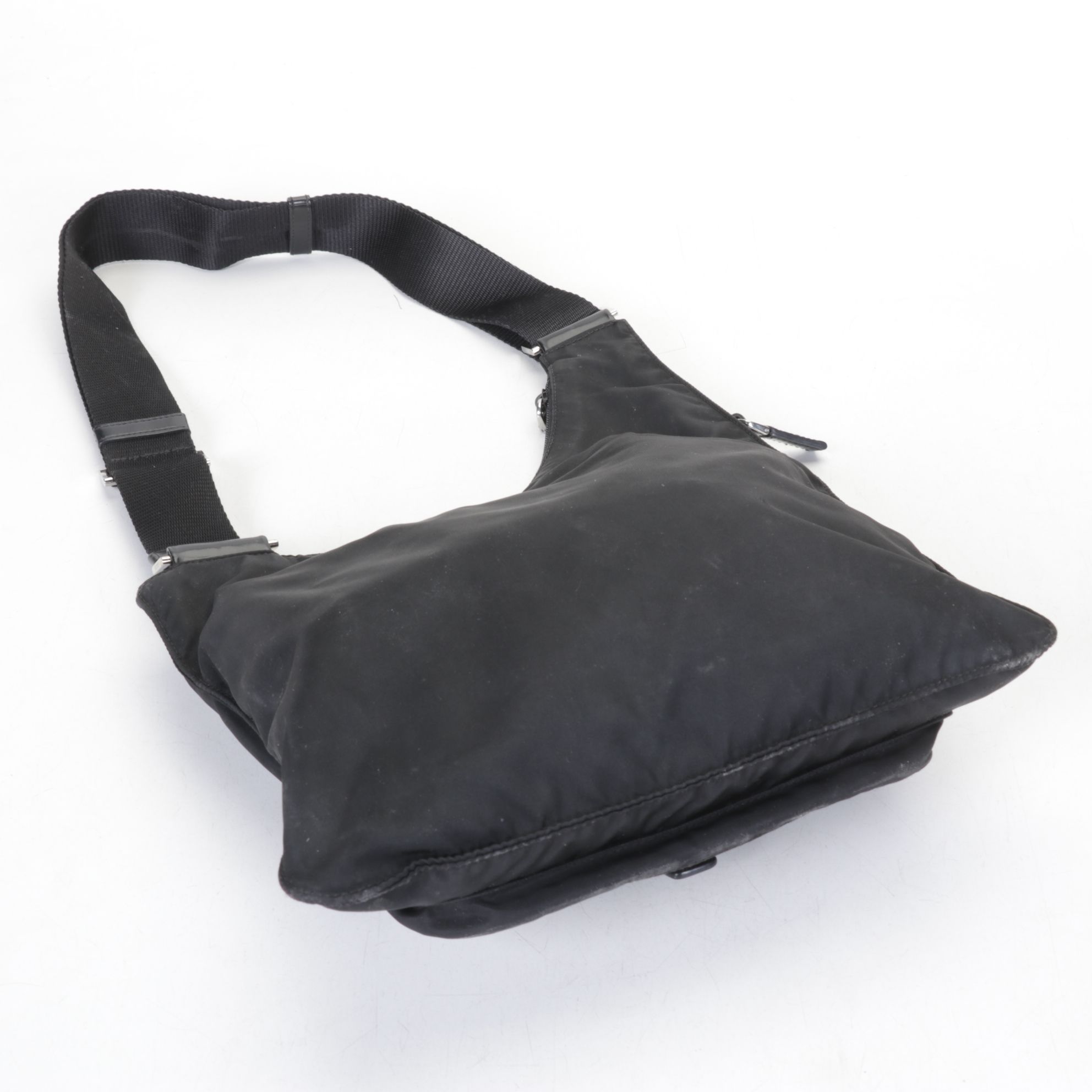 Prada Black Tessuto Nylon Asymmetric Sling Cargo Messenger Bag