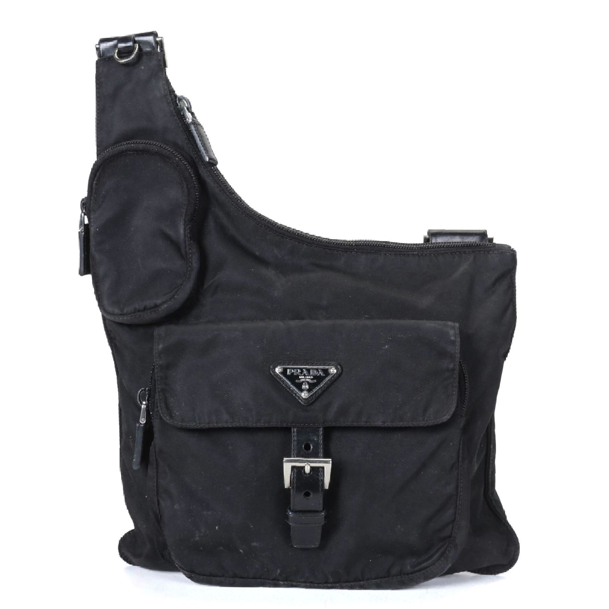 Prada Black Tessuto Nylon Asymmetric Sling Cargo Messenger Bag