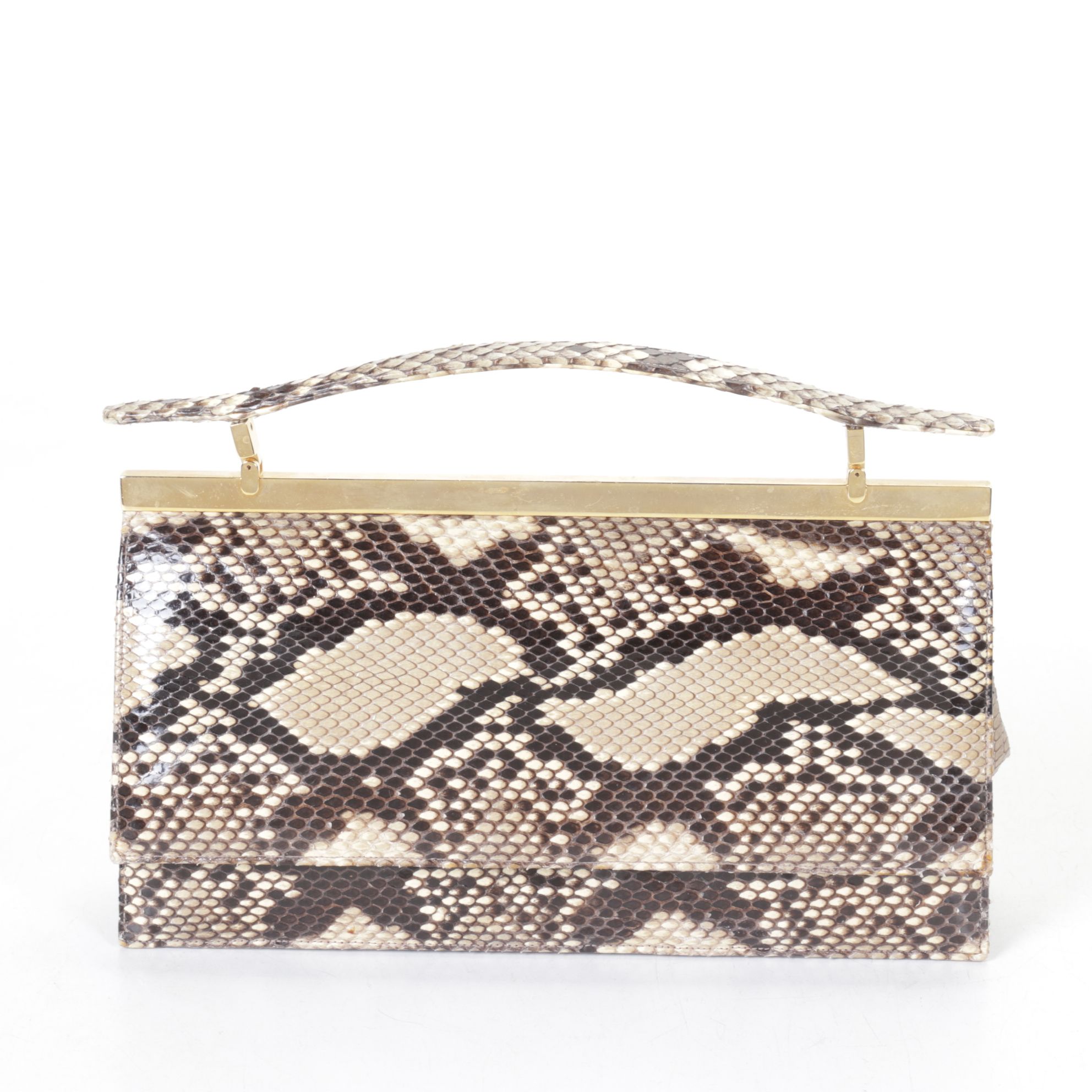 Judith Leiber Snakeskin Python Clutch Handbag with Compact Mirror and Coin Purse