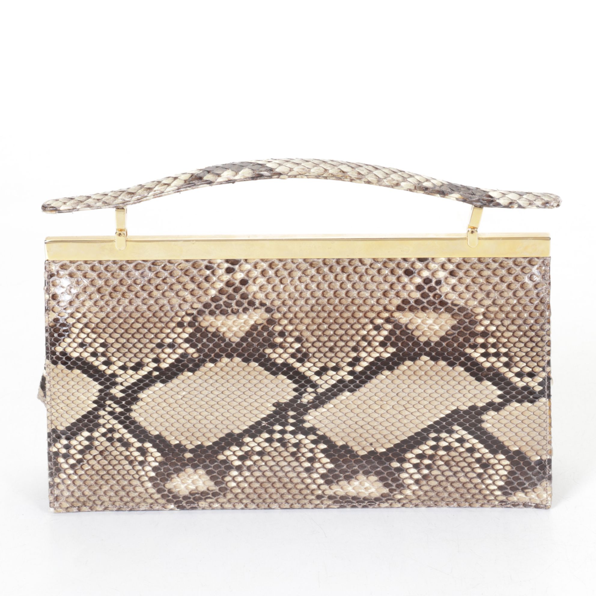 Judith Leiber Snakeskin Python Clutch Handbag with Compact Mirror and Coin Purse