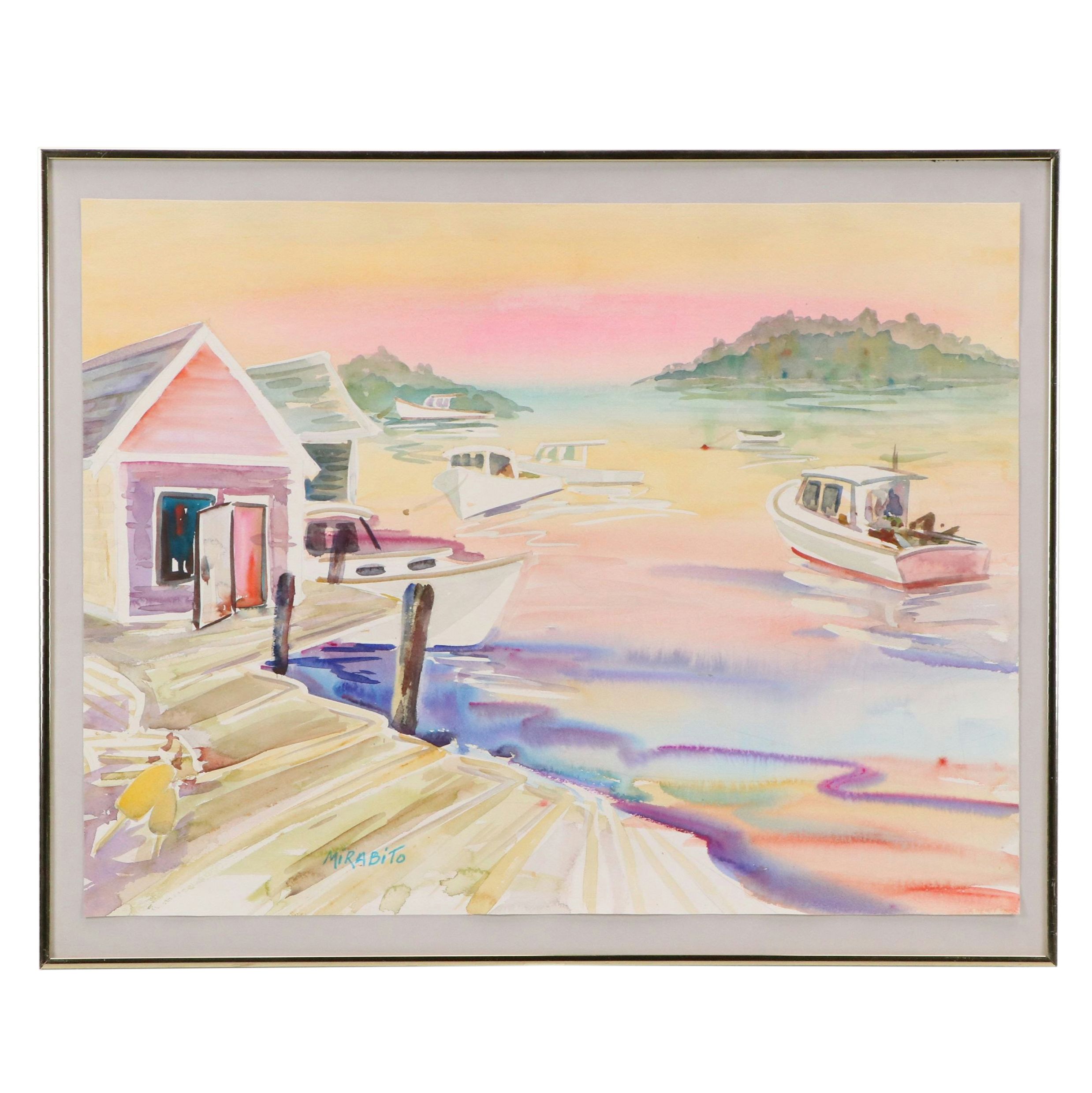 Mary Mirabito Watercolor Painting "Maine Harbor Scene," 2026