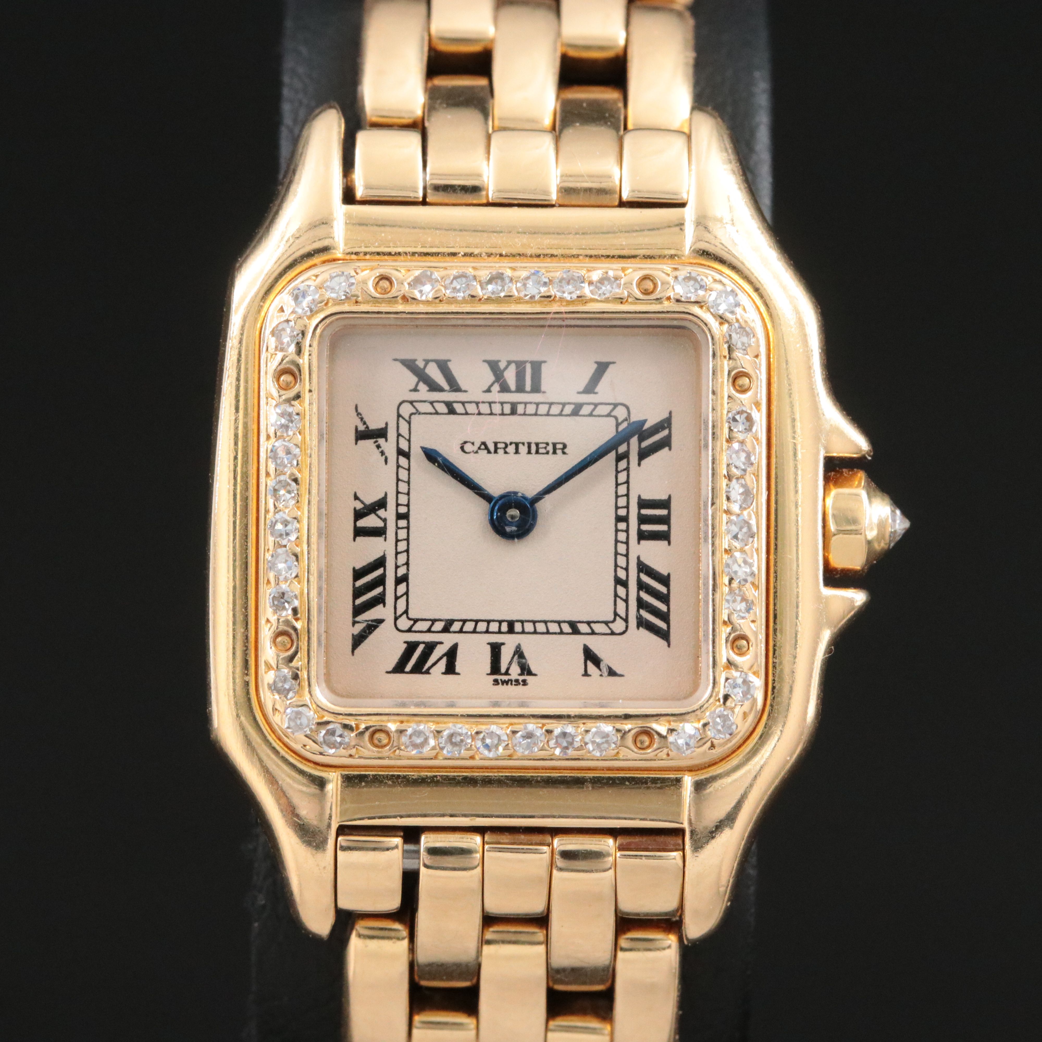 18K Cartier Panthere Small Model Custom Diamond Bezel Watch