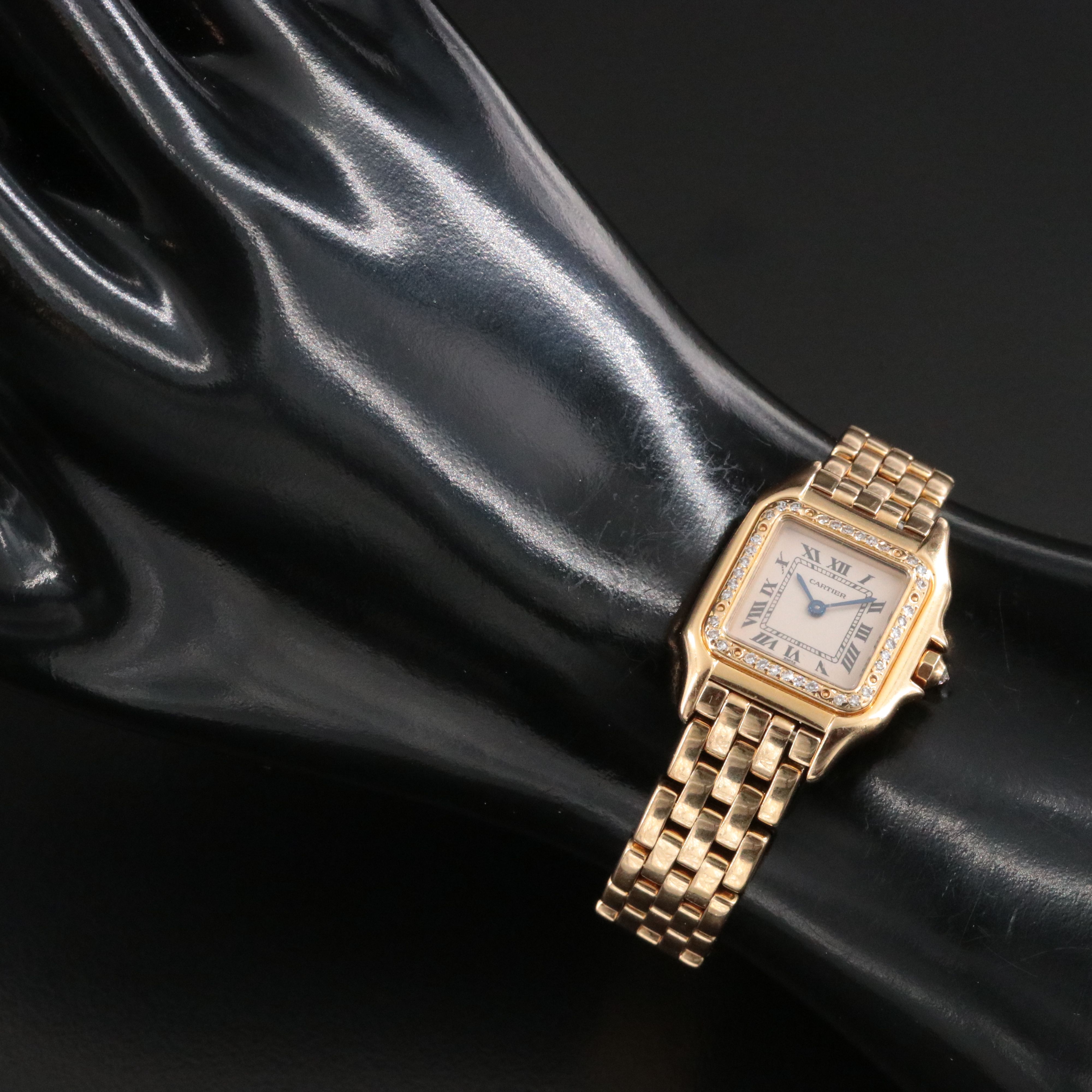 18K Cartier Panthere Small Model Custom Diamond Bezel Watch