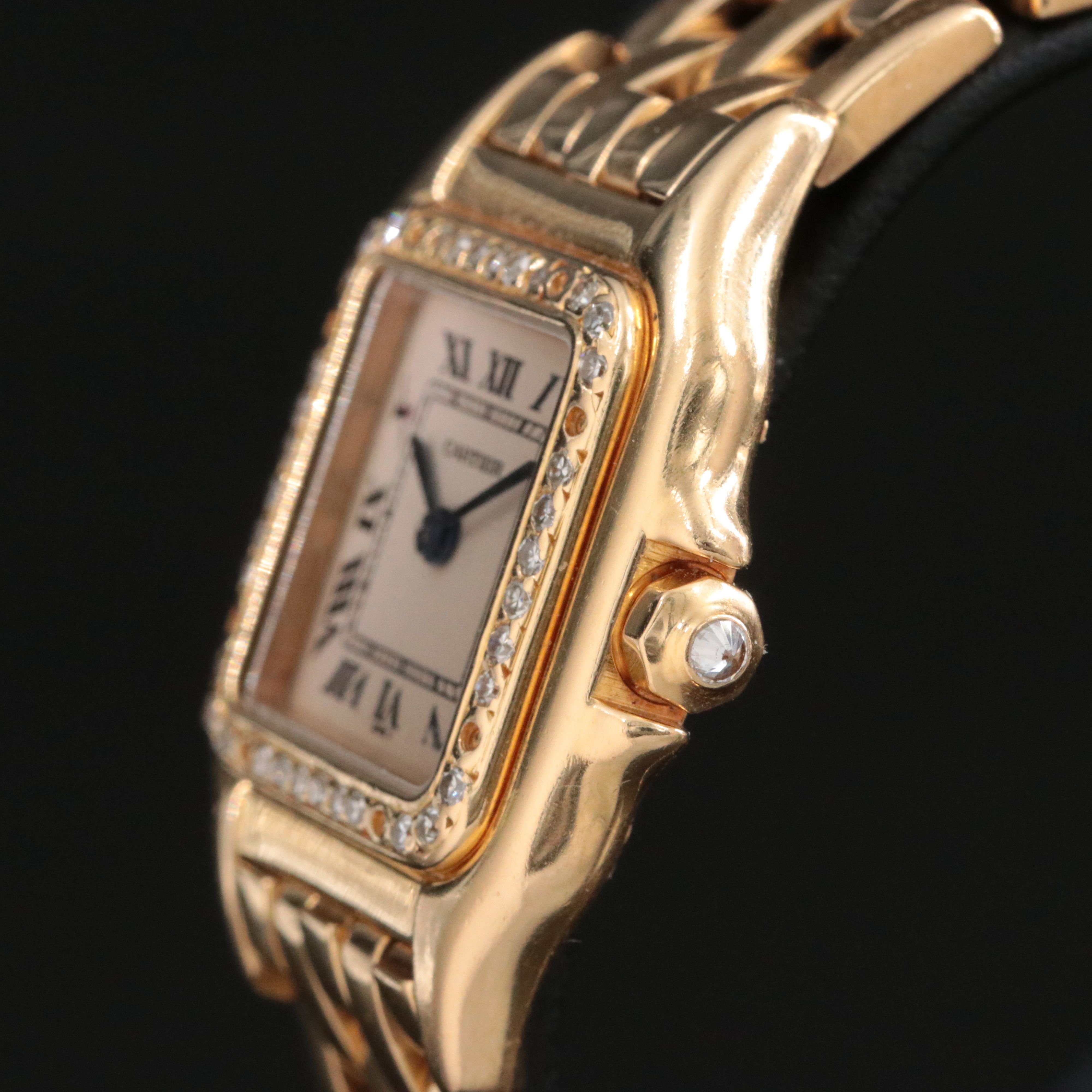 18K Cartier Panthere Small Model Custom Diamond Bezel Watch