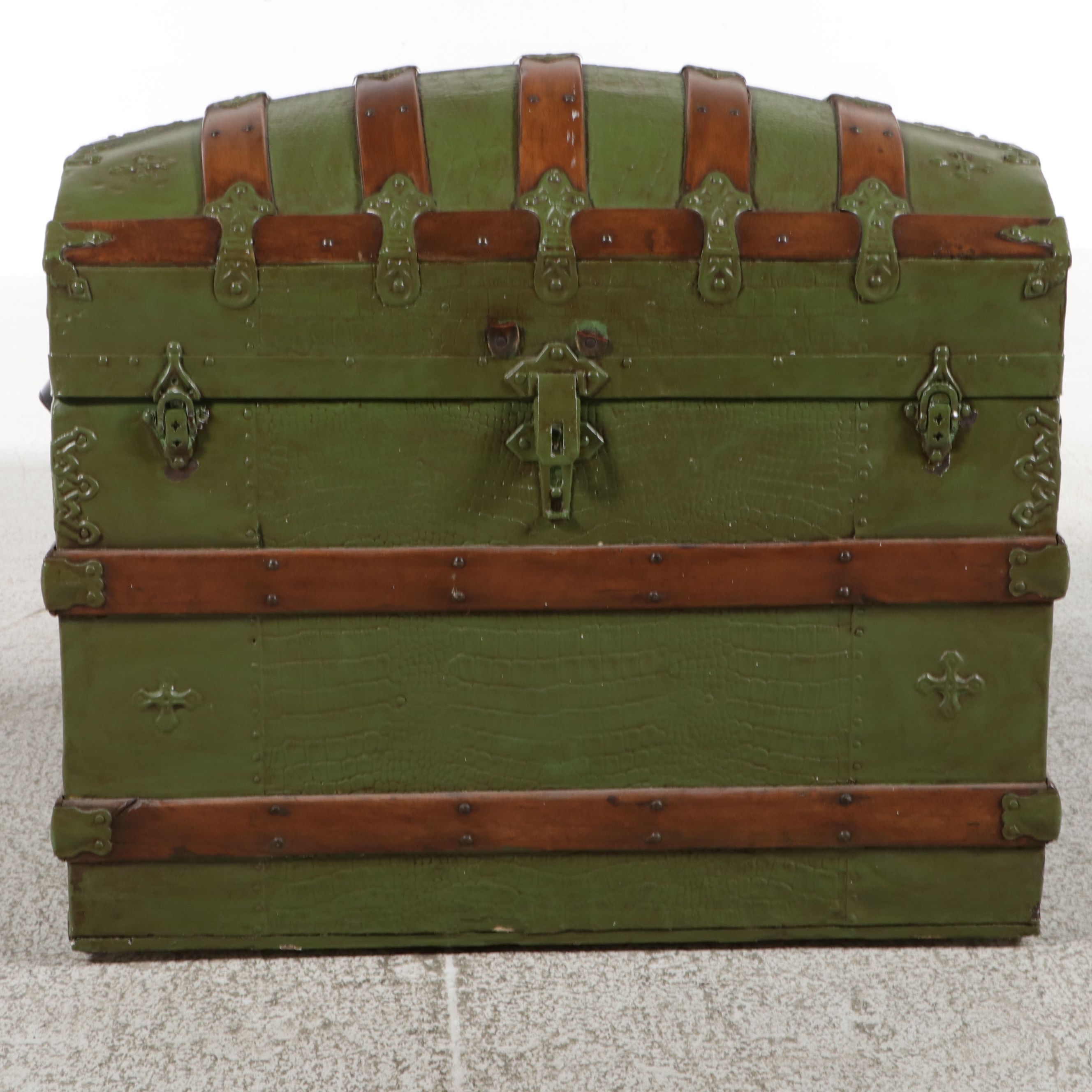 Antique Painted Green Dome-Top Trunk, Late 19th Century
