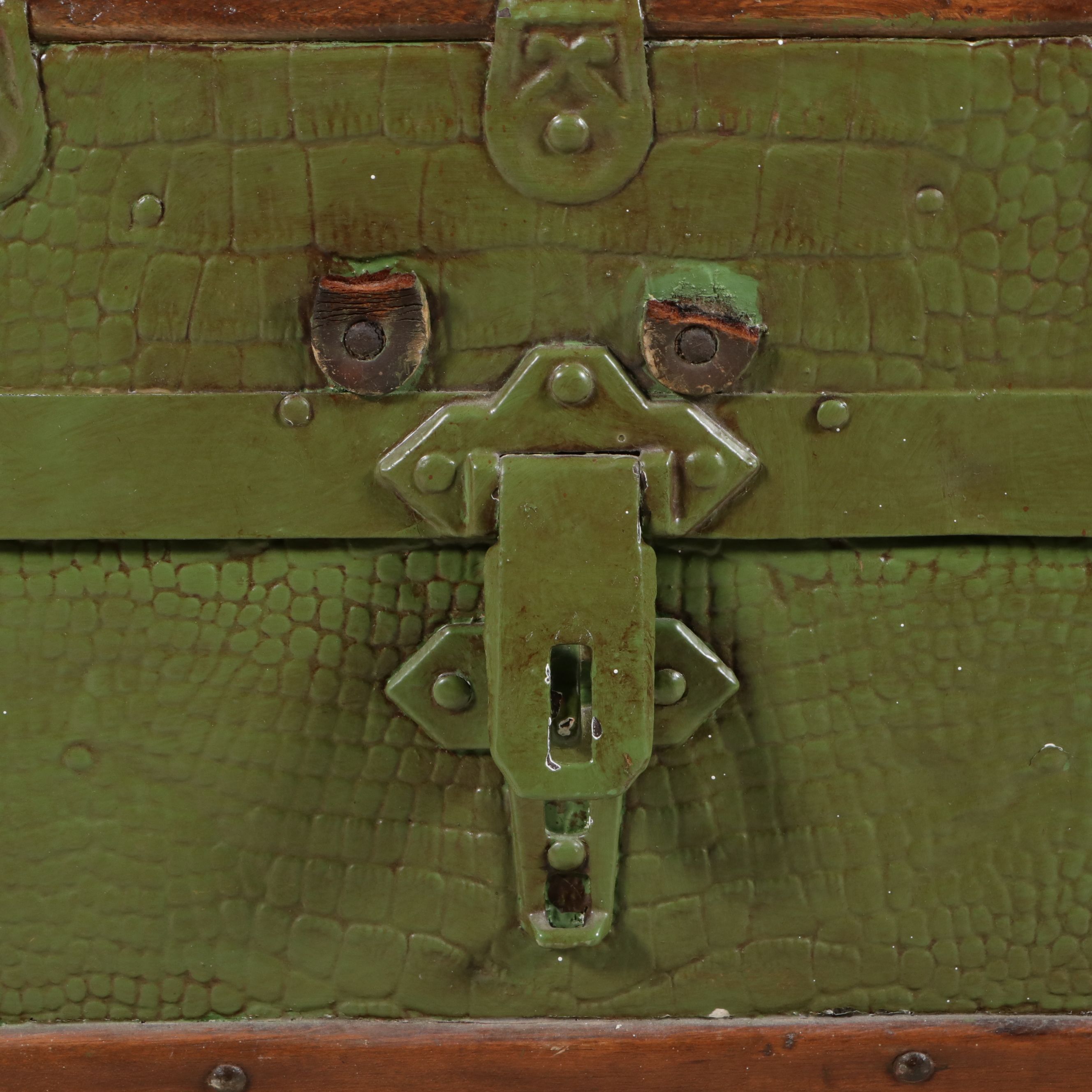 Antique Painted Green Dome-Top Trunk, Late 19th Century