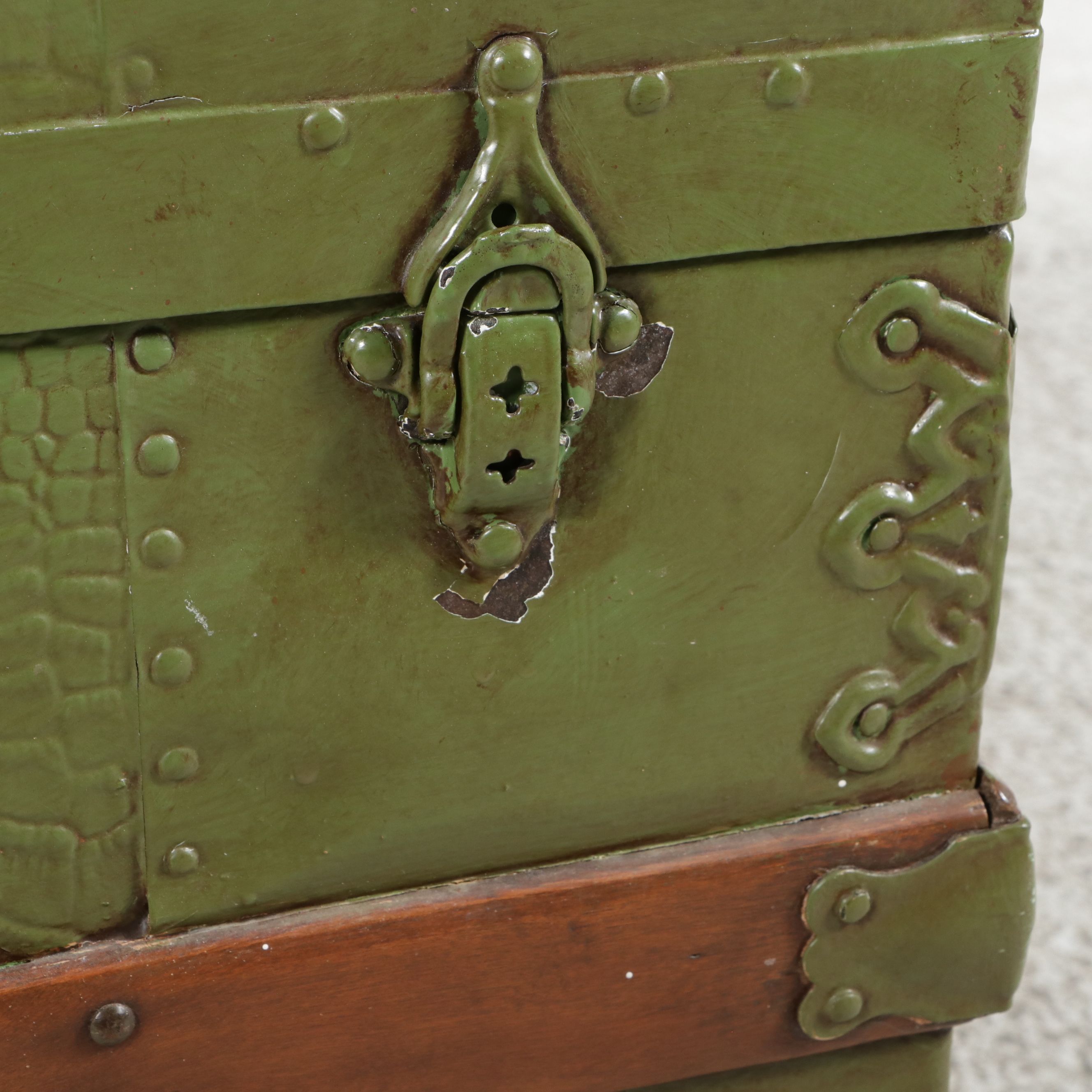 Antique Painted Green Dome-Top Trunk, Late 19th Century