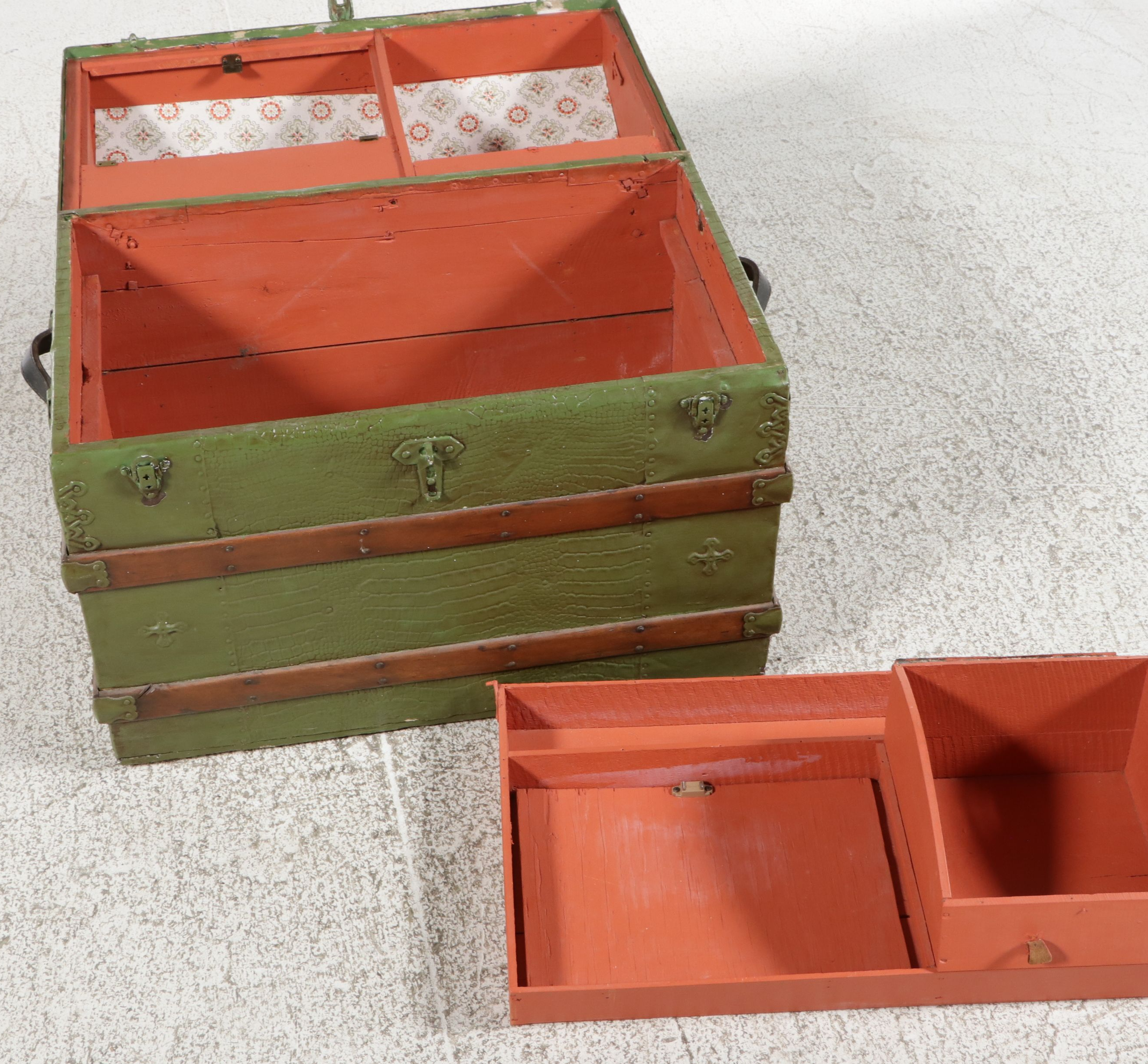Antique Painted Green Dome-Top Trunk, Late 19th Century