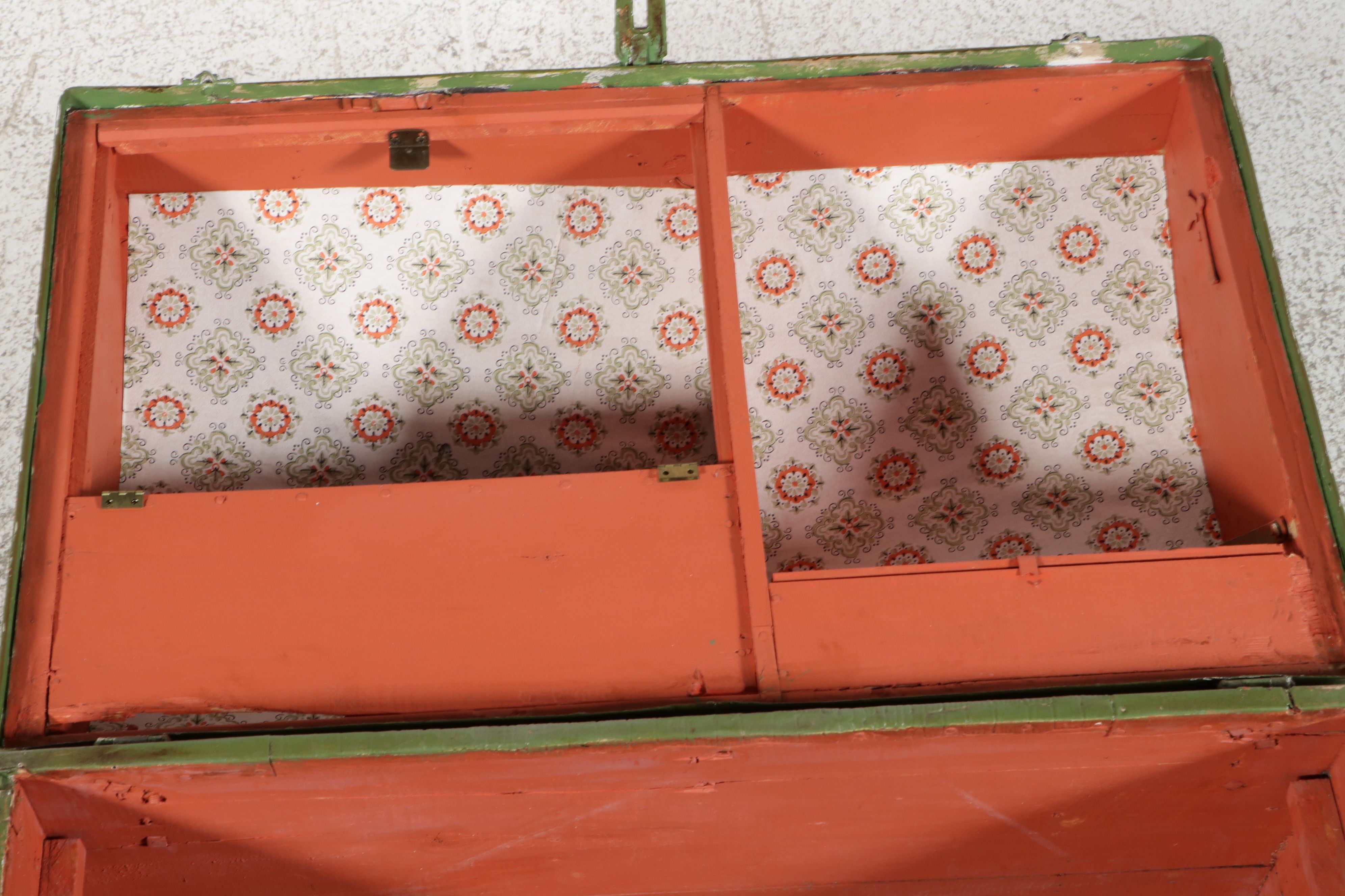 Antique Painted Green Dome-Top Trunk, Late 19th Century