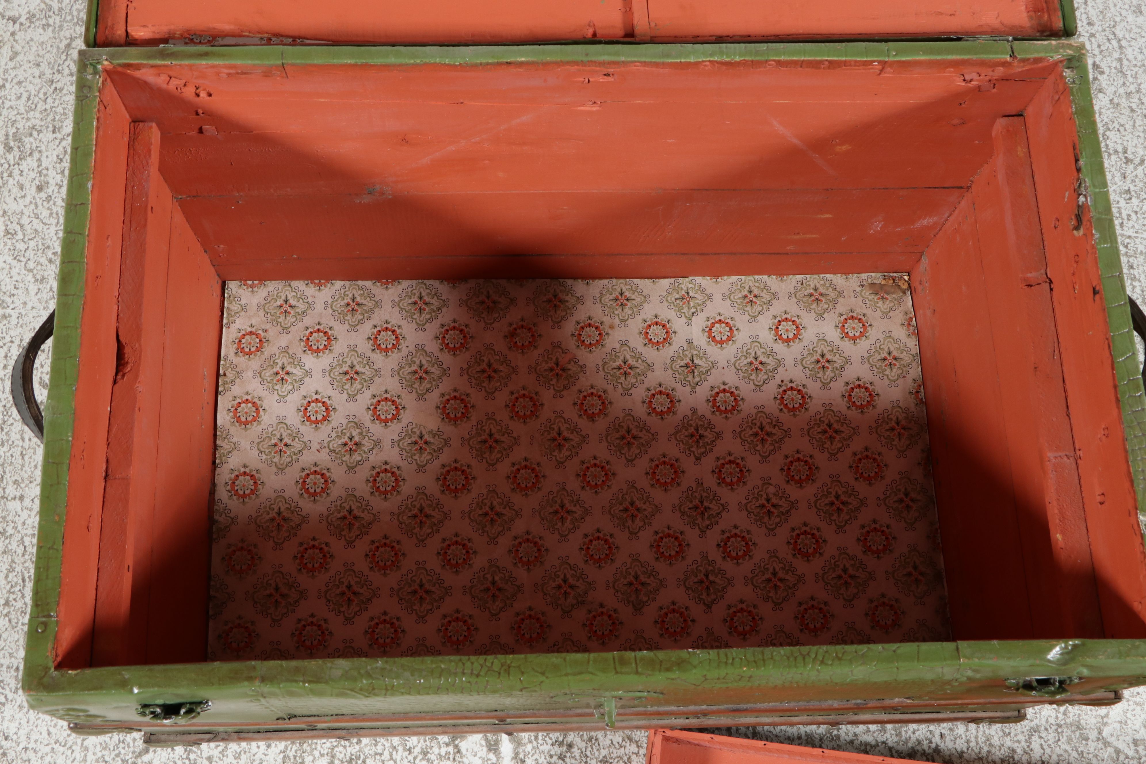 Antique Painted Green Dome-Top Trunk, Late 19th Century