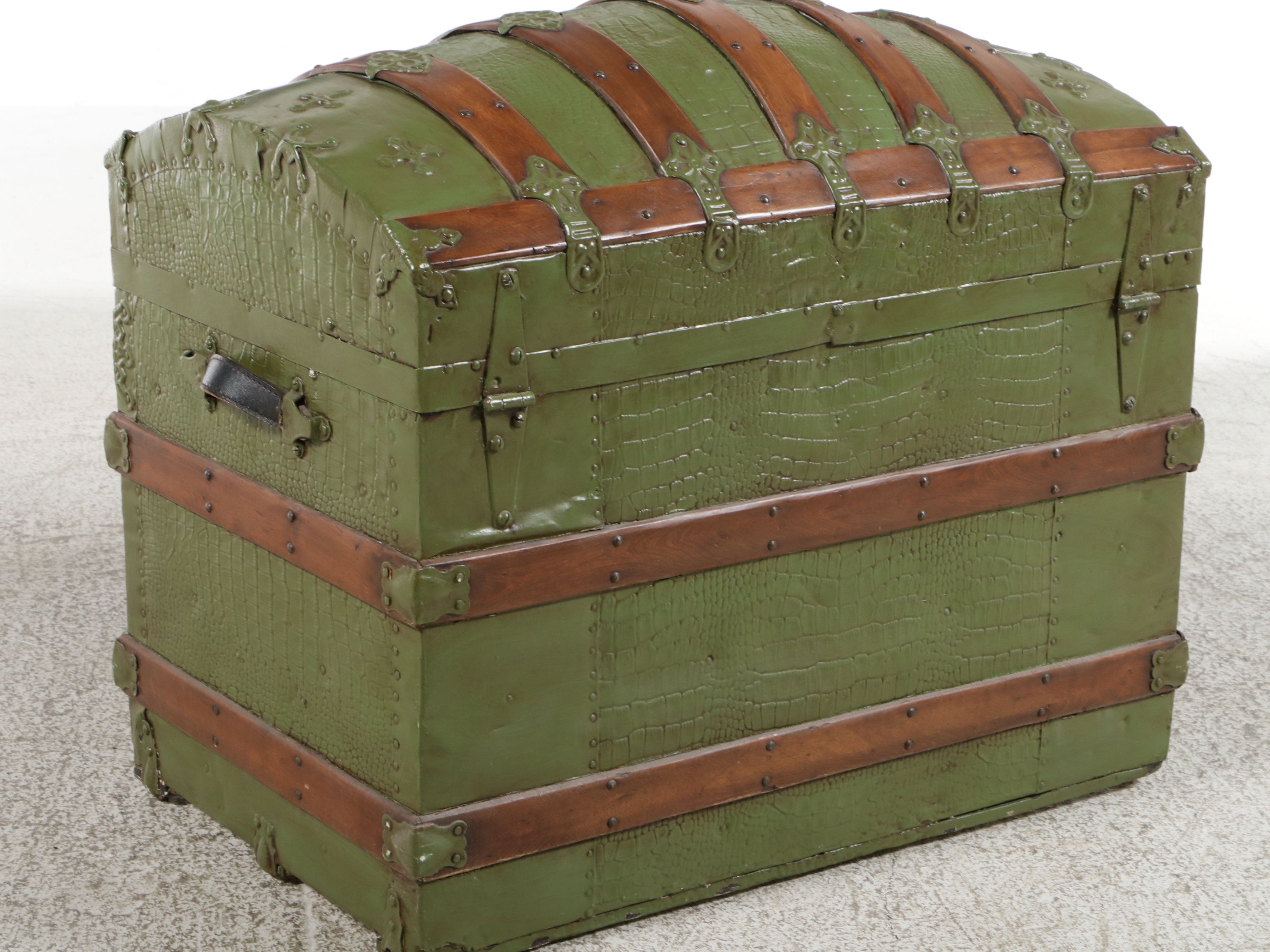 Antique Painted Green Dome-Top Trunk, Late 19th Century