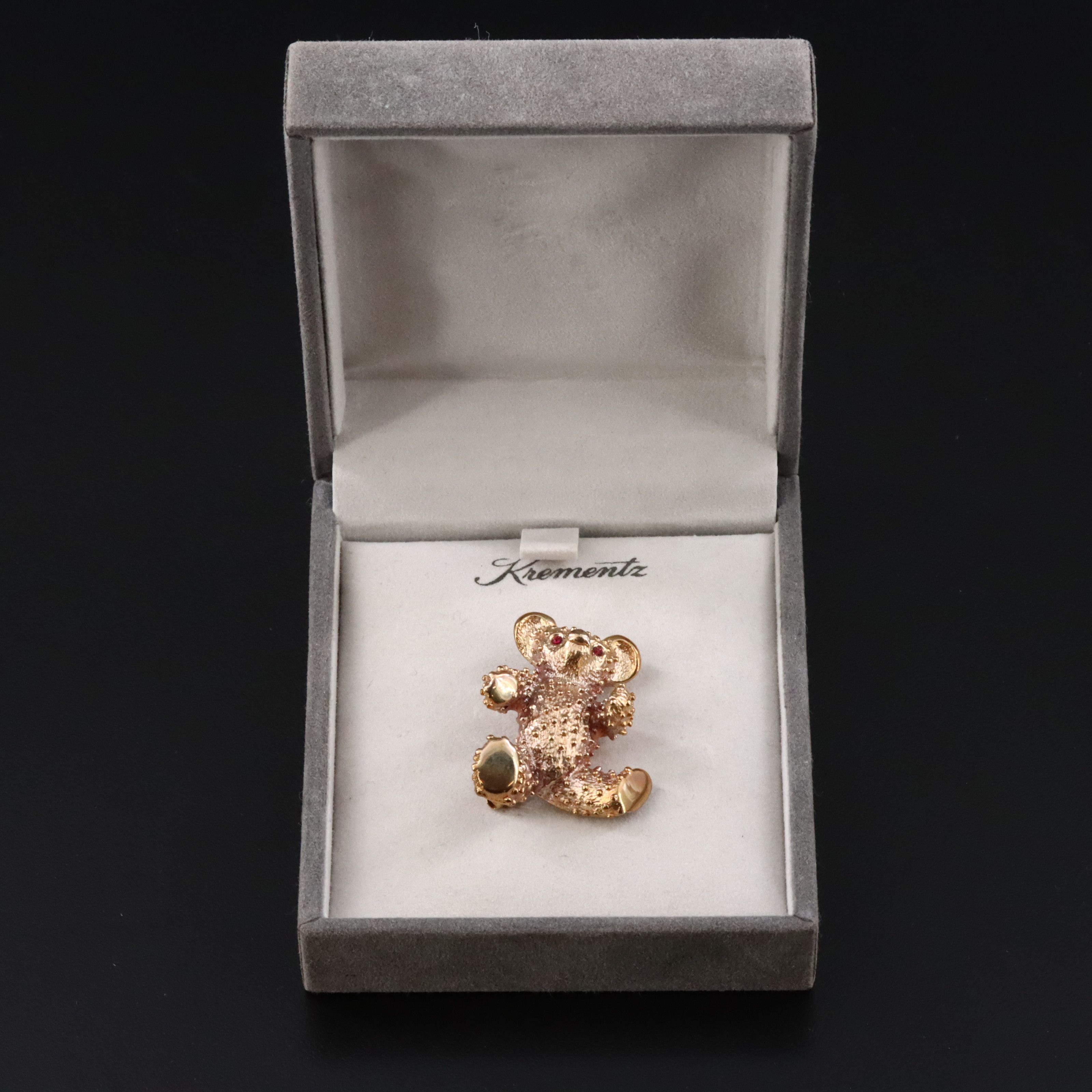 Krementz Teddy Bear Brooch with Rhinestones