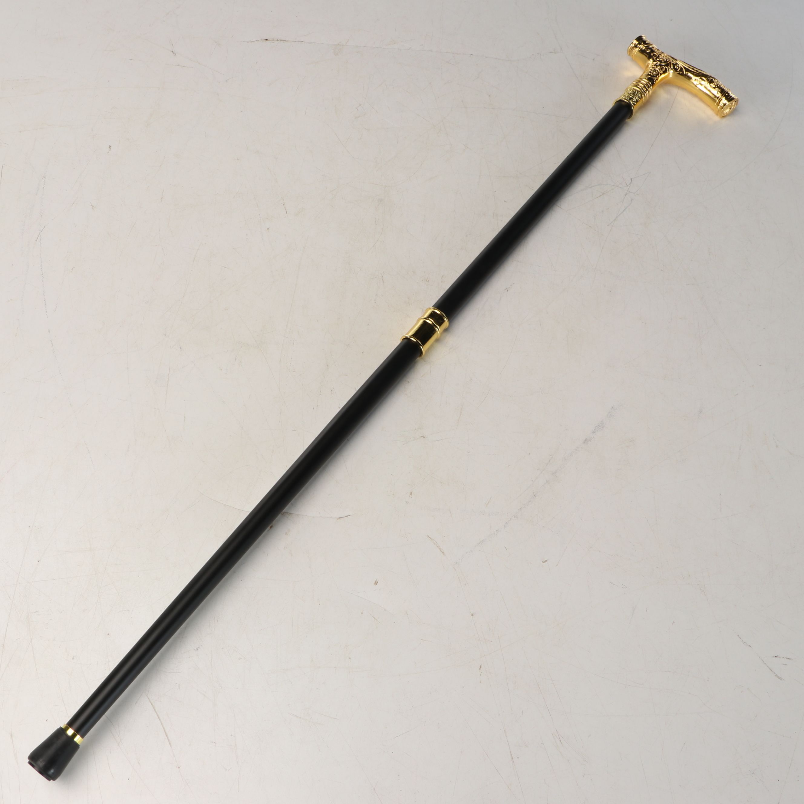 Floral Arabesque Gold Tone Derby-Handled Walking Cane