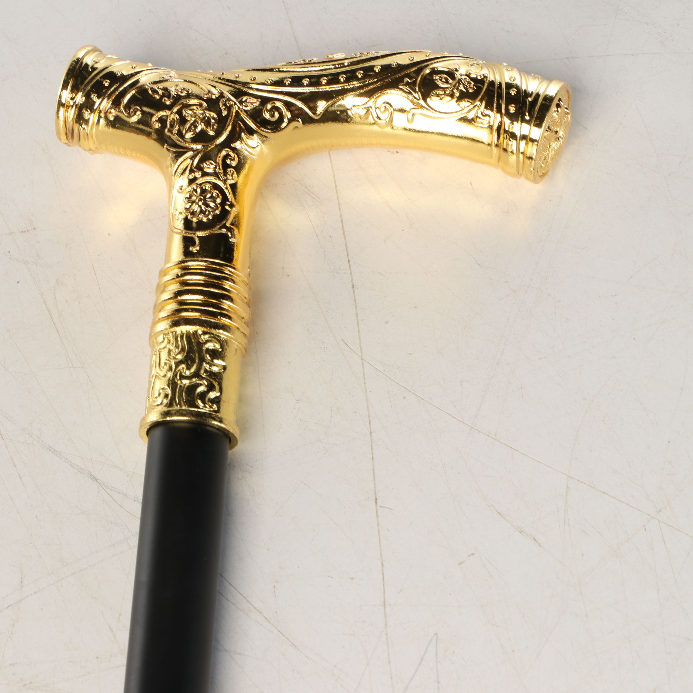 Floral Arabesque Gold Tone Derby-Handled Walking Cane
