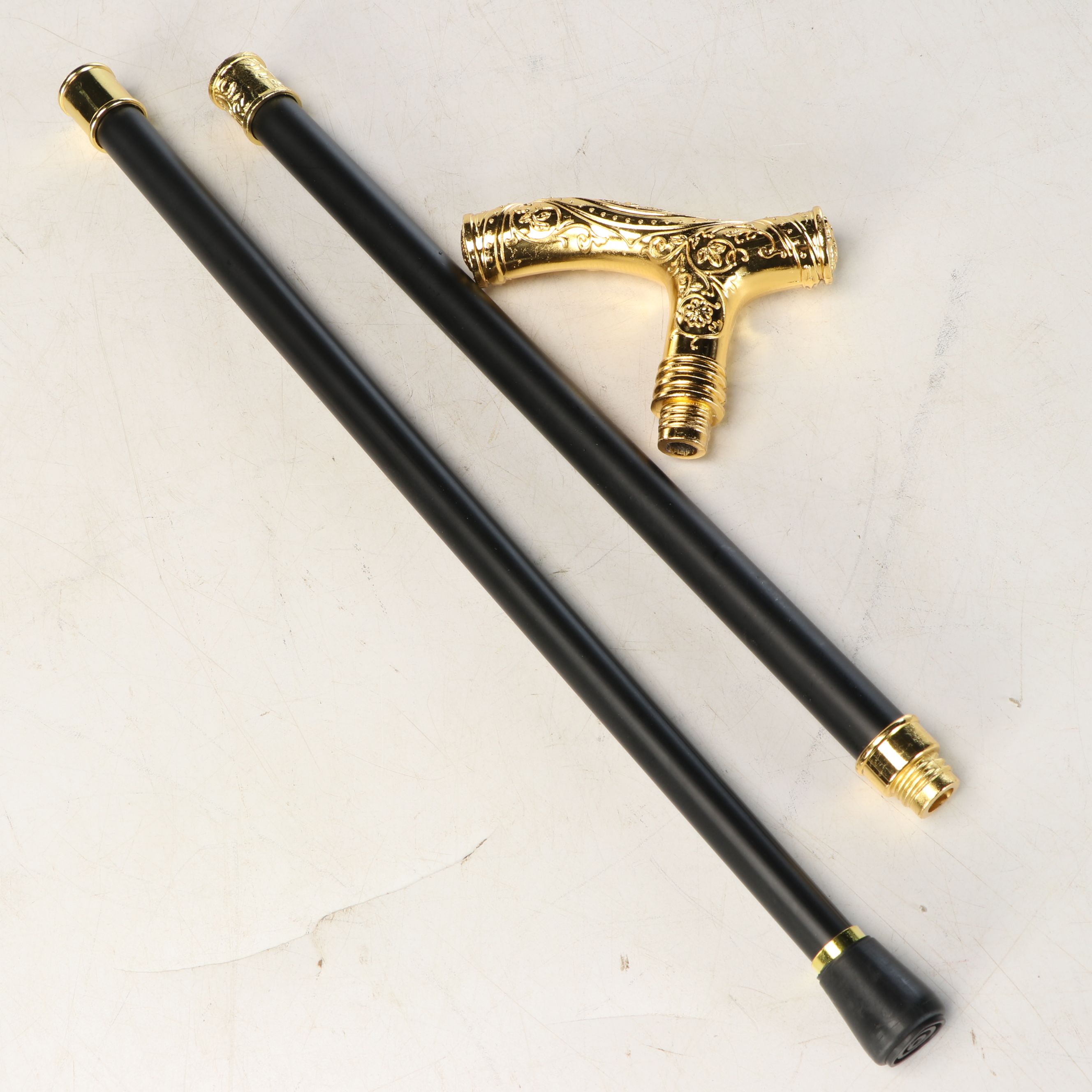 Floral Arabesque Gold Tone Derby-Handled Walking Cane
