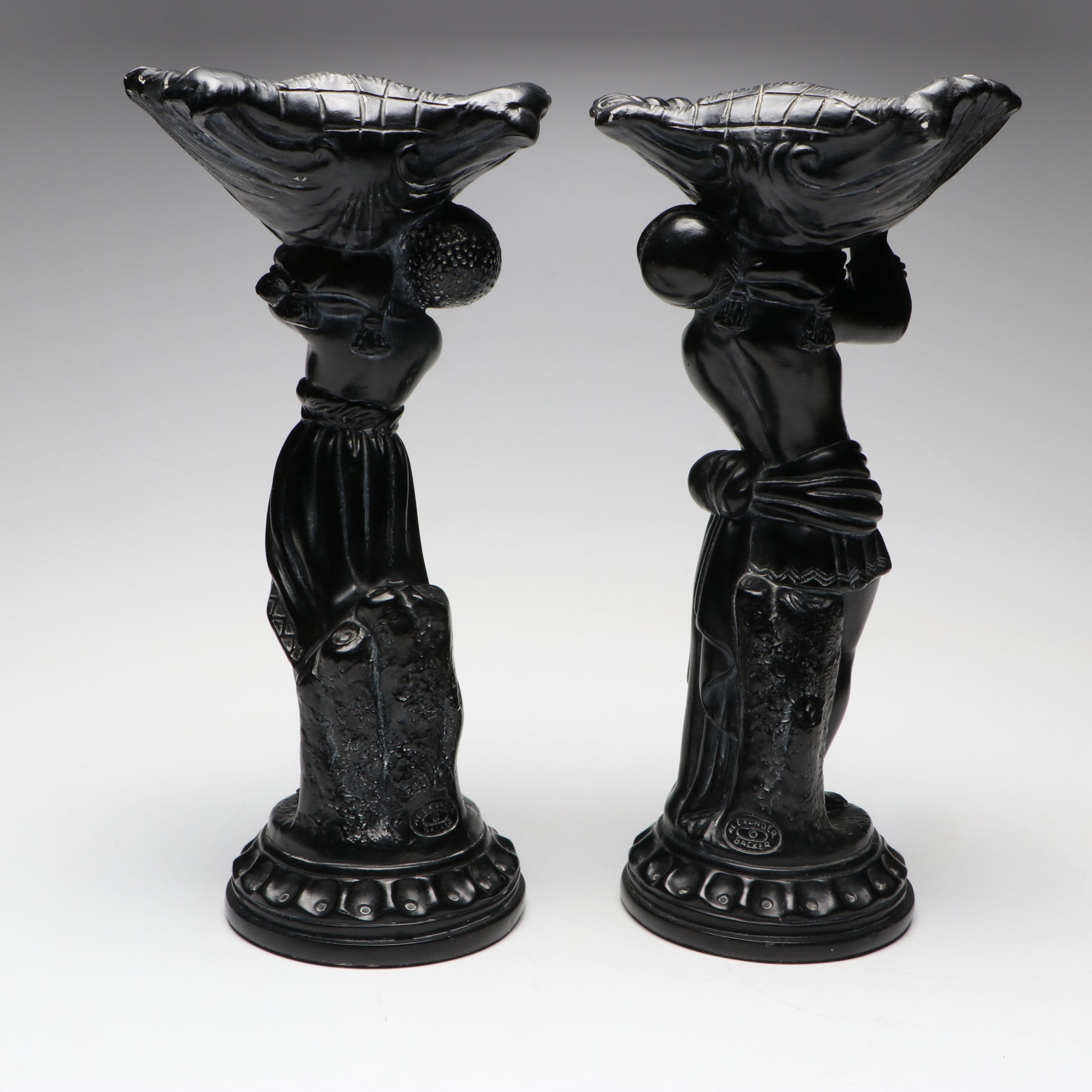 Alexander Backer Co. Chalkware Figural Pedestal Bowls, Mid-20th Century