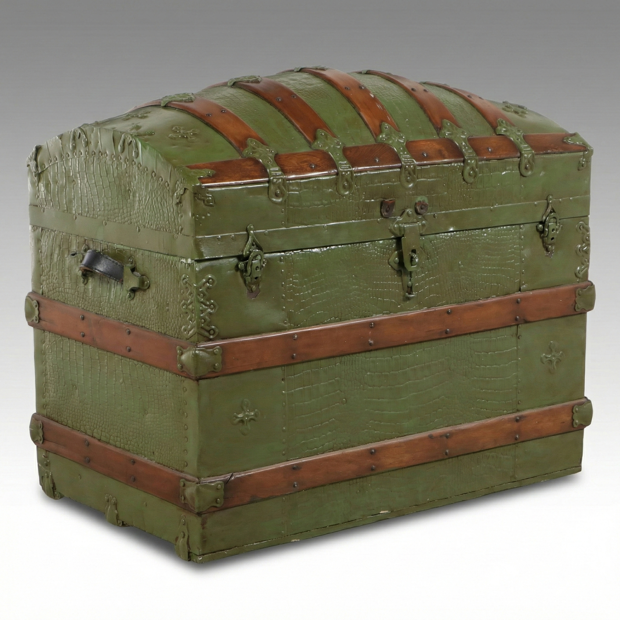 Antique Painted Green Dome-Top Trunk, Late 19th Century
