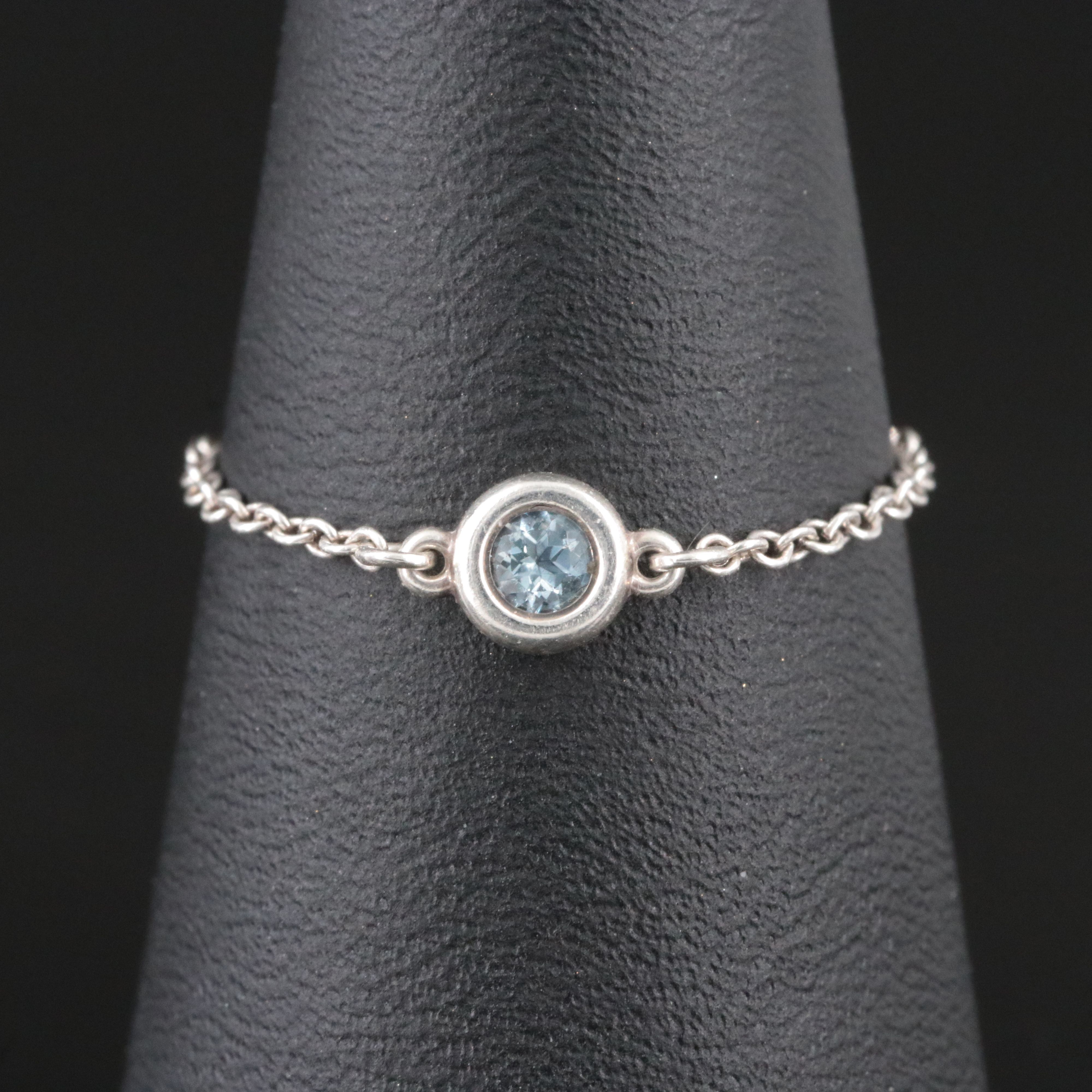 Elsa Peretti for Tiffany &  Co. Sterling and Aquamarine Bezel Set Chain Ring