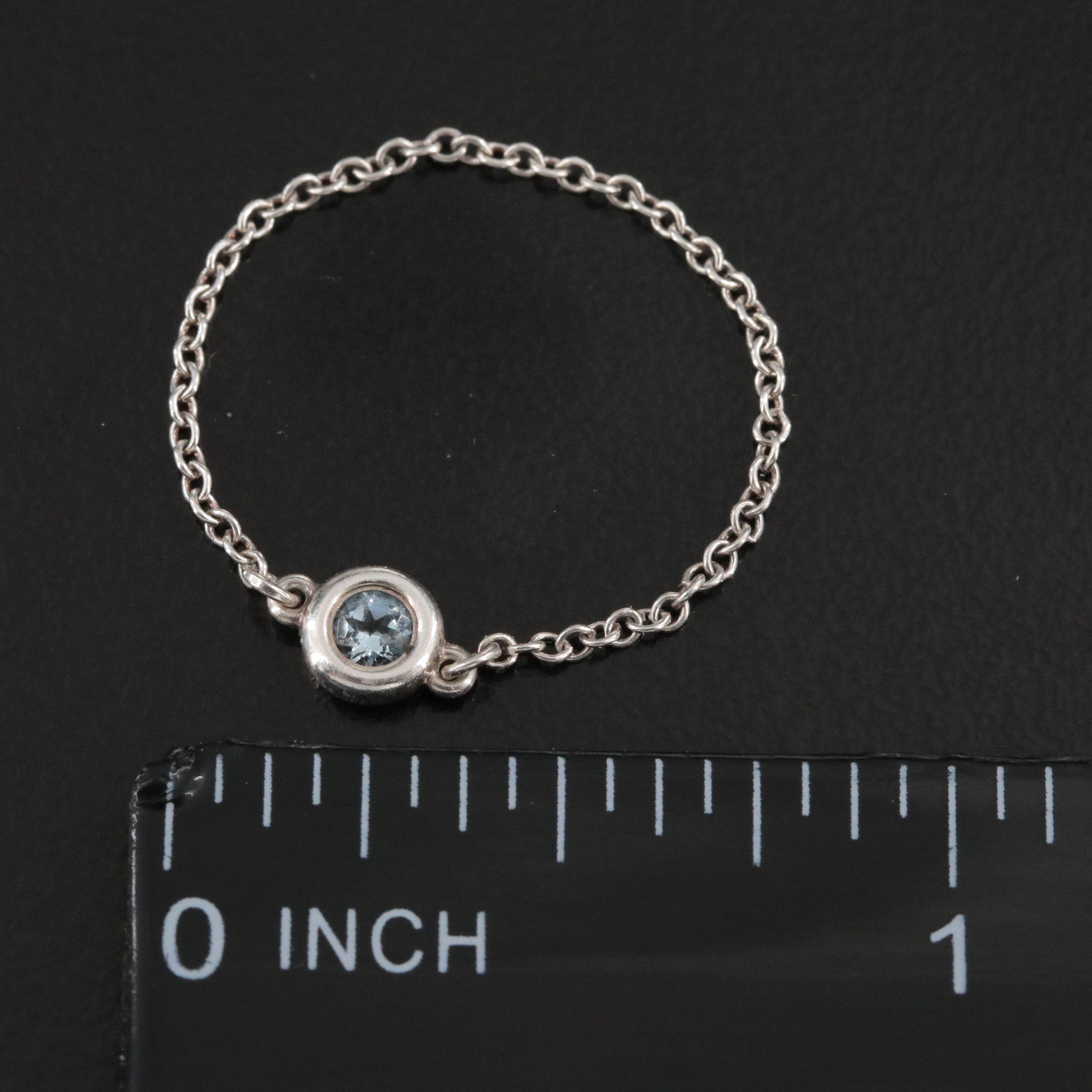 Elsa Peretti for Tiffany &  Co. Sterling and Aquamarine Bezel Set Chain Ring