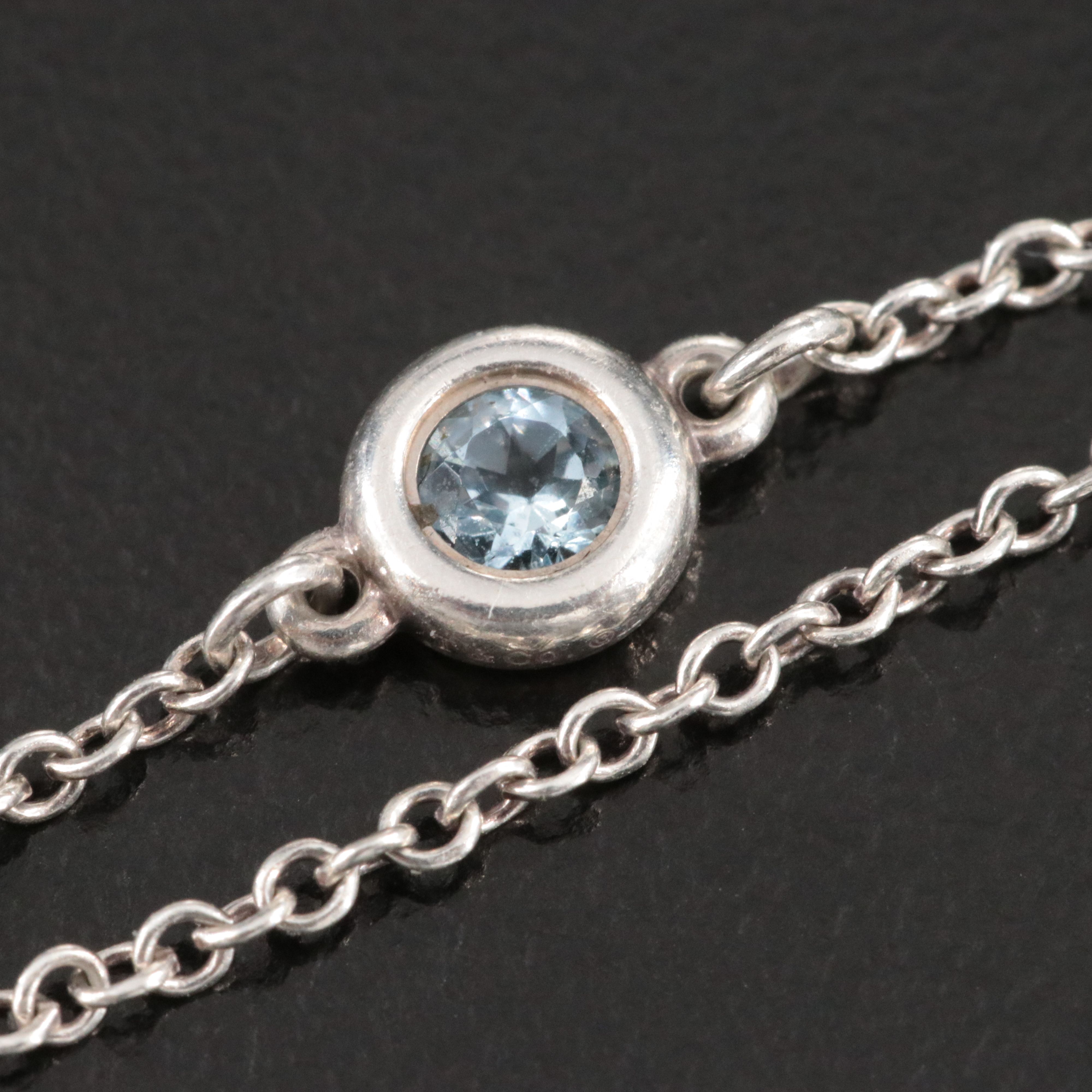 Elsa Peretti for Tiffany &  Co. Sterling and Aquamarine Bezel Set Chain Ring