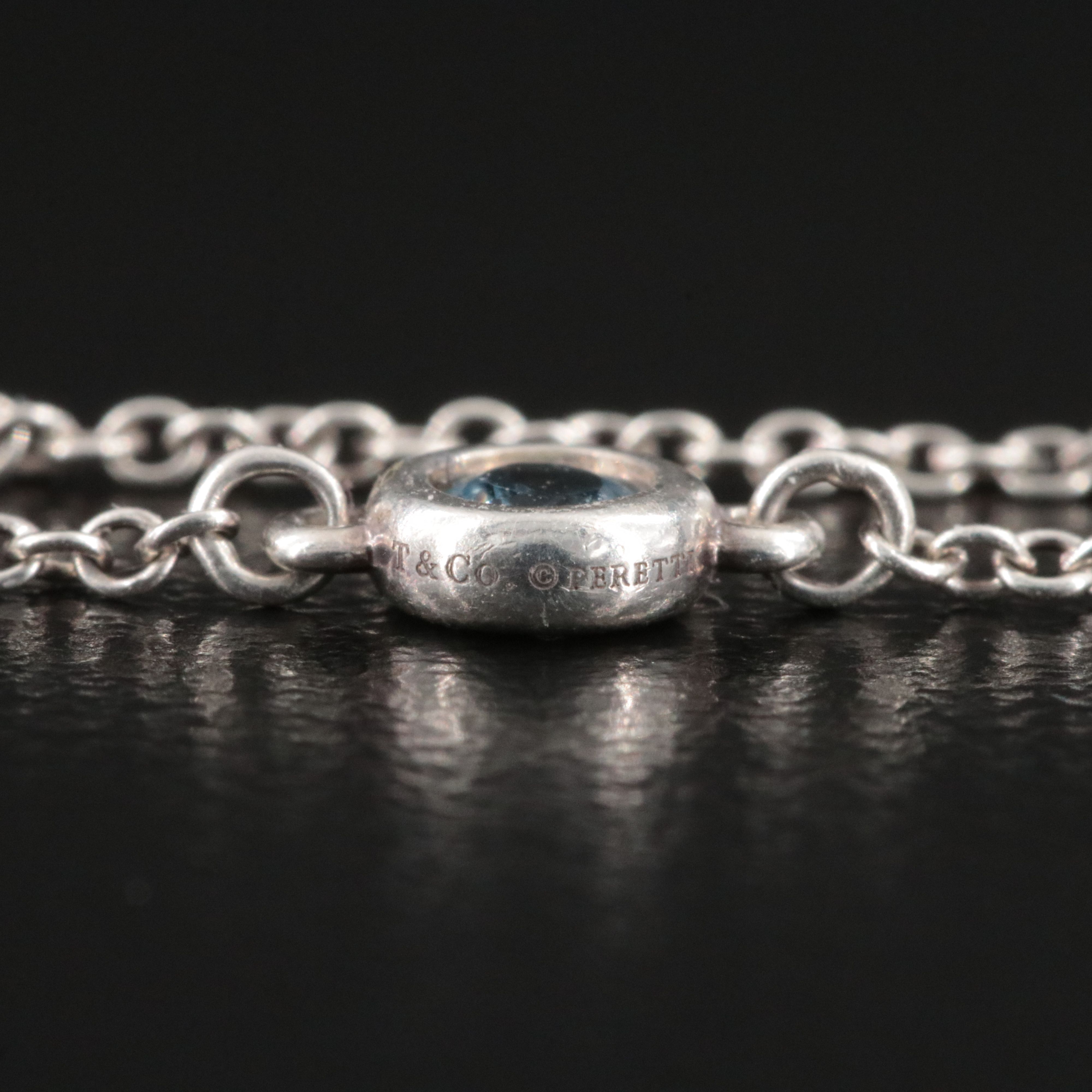 Elsa Peretti for Tiffany &  Co. Sterling and Aquamarine Bezel Set Chain Ring