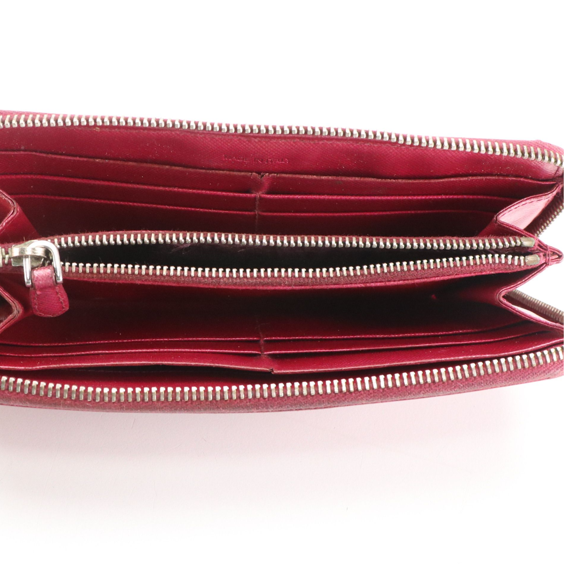 Prada Zip Around Wallet in Shiny Magenta Saffiano Leather