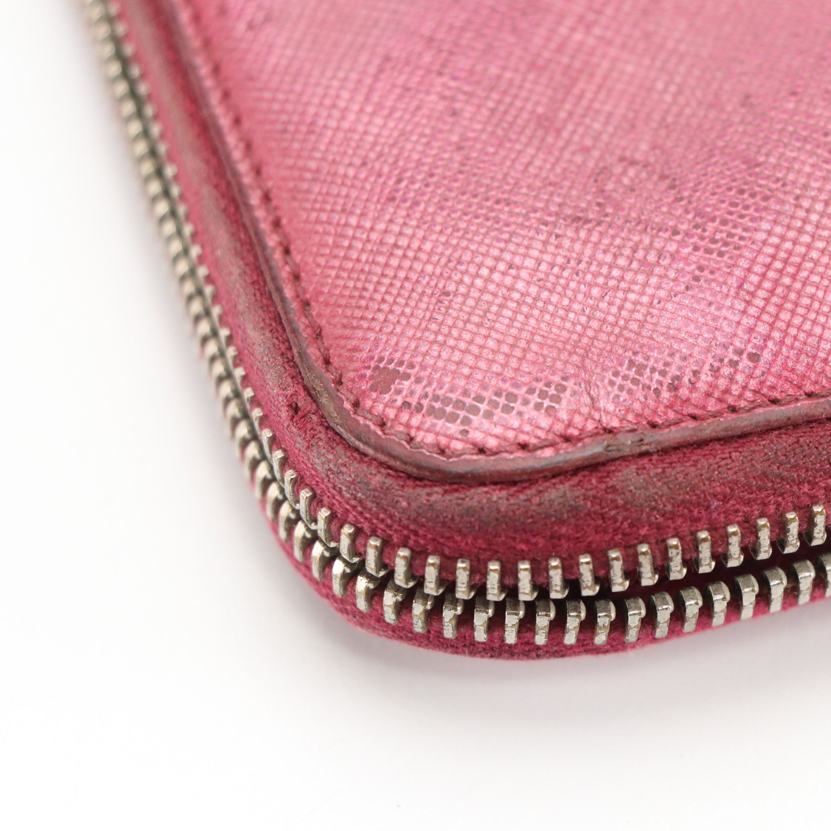 Prada Zip Around Wallet in Shiny Magenta Saffiano Leather