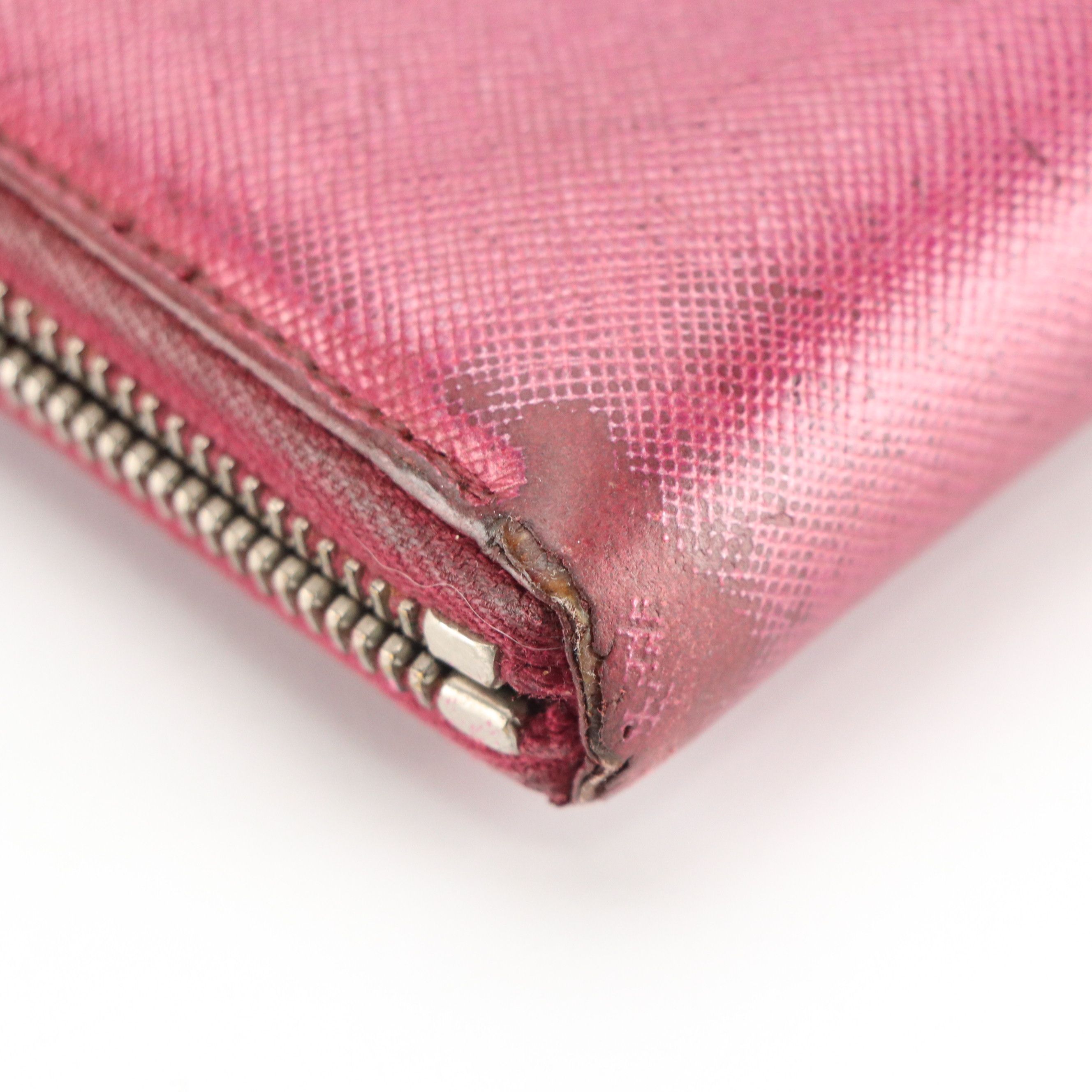 Prada Zip Around Wallet in Shiny Magenta Saffiano Leather