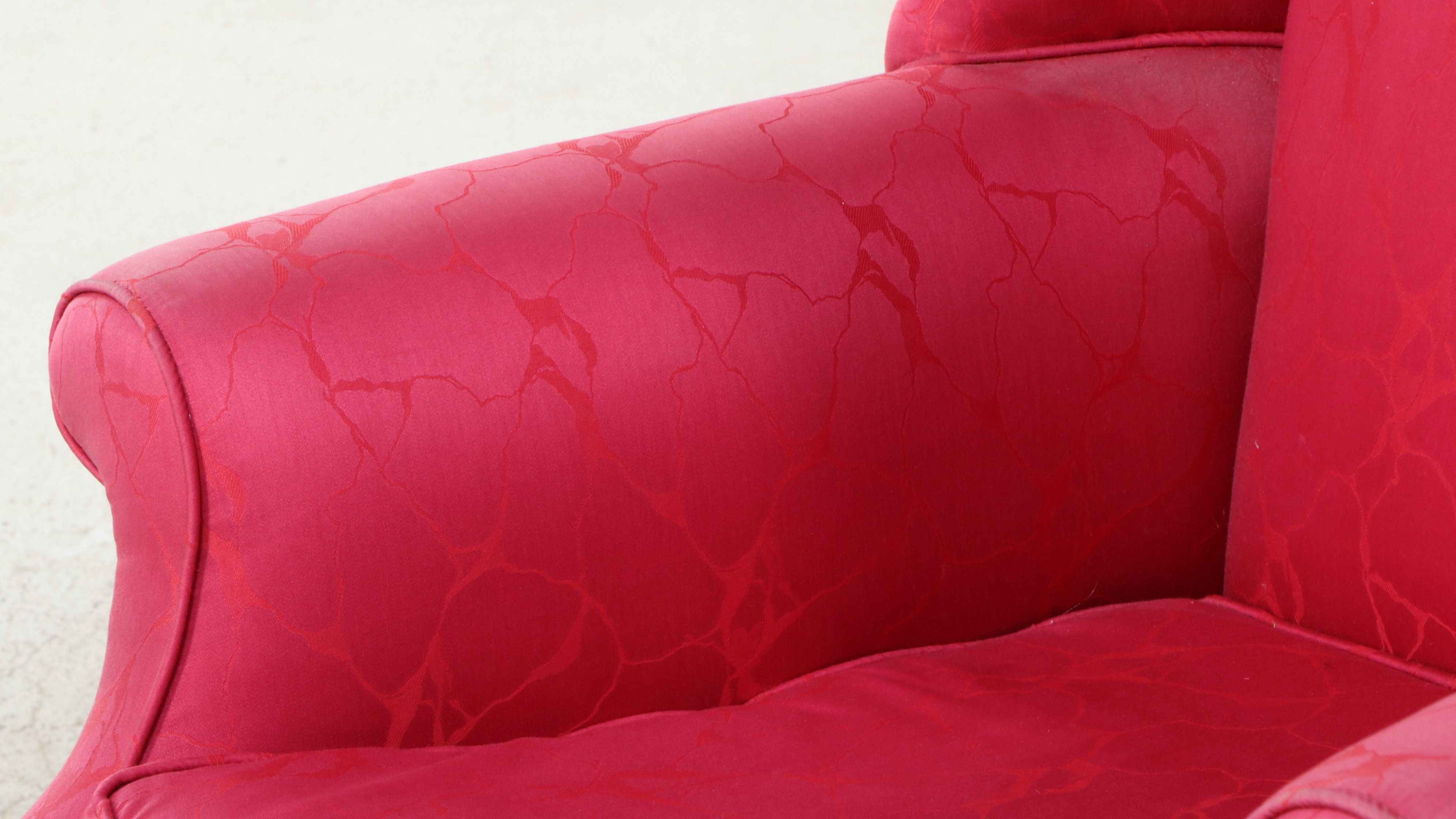 Chippendale Style Wingback Armchair in Pink Damask, 20th Century