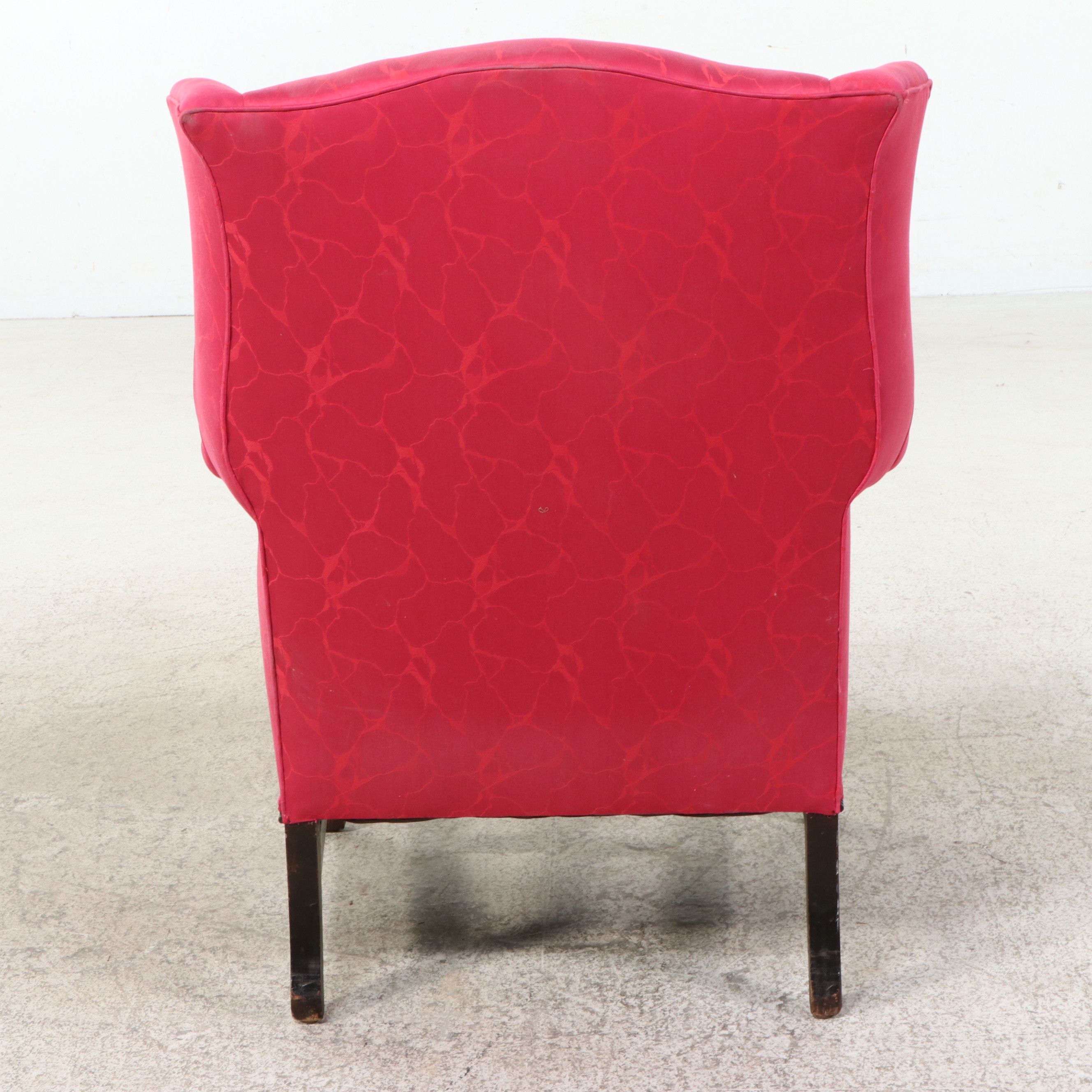 Chippendale Style Wingback Armchair in Pink Damask, 20th Century