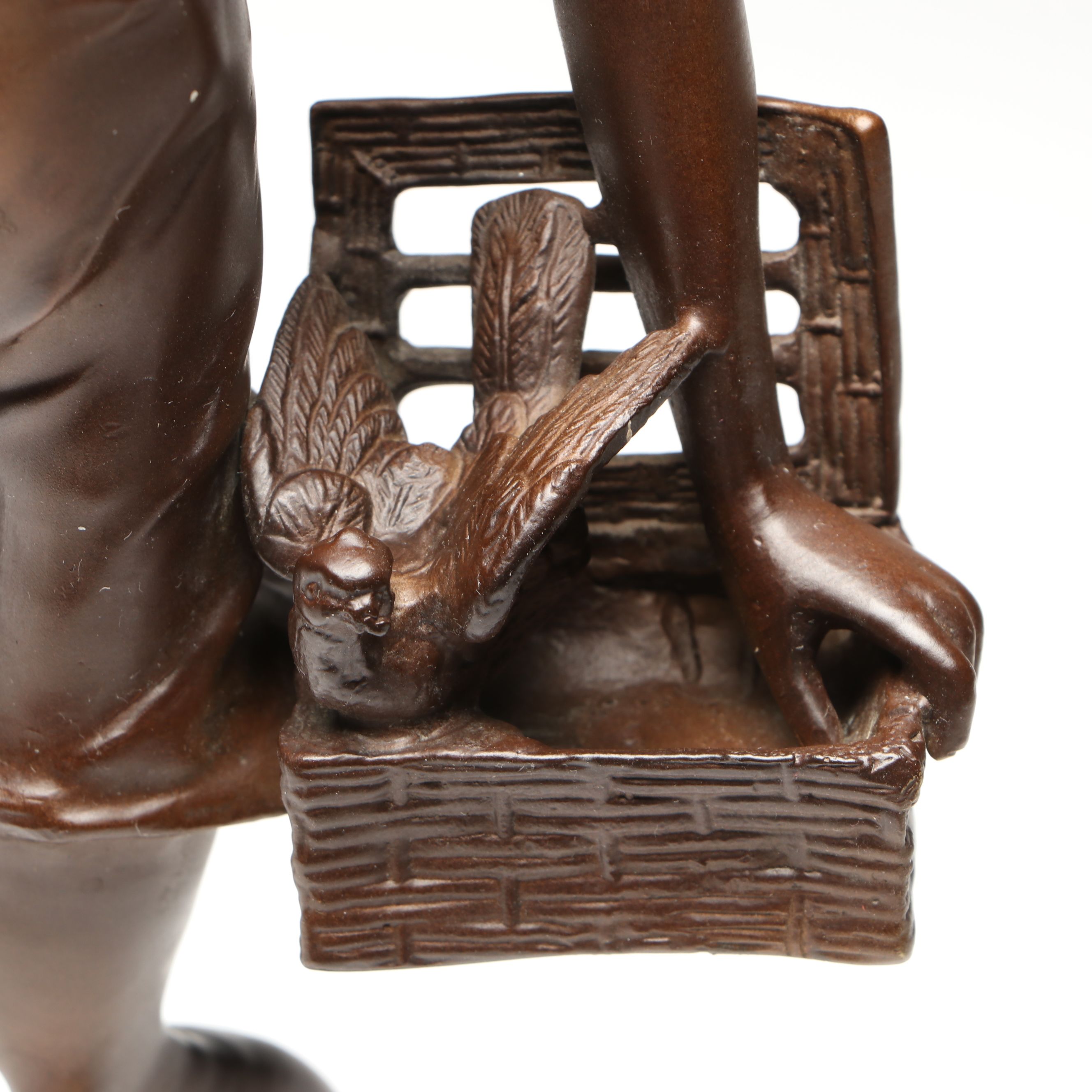 Art Nouveau Style Bronzed Spelter Girl with Birds After Émile Guillemin