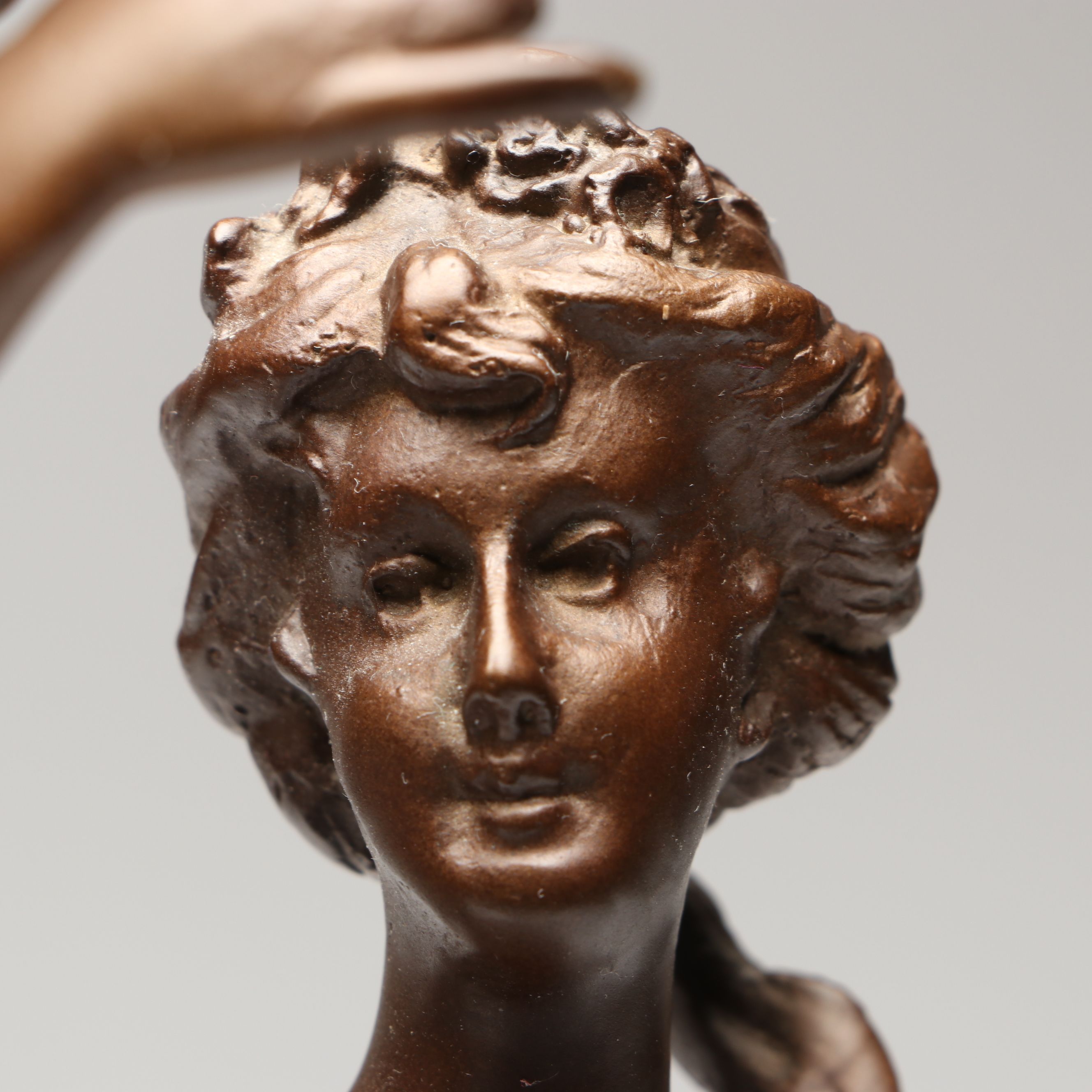 Art Nouveau Style Bronzed Spelter Girl with Birds After Émile Guillemin