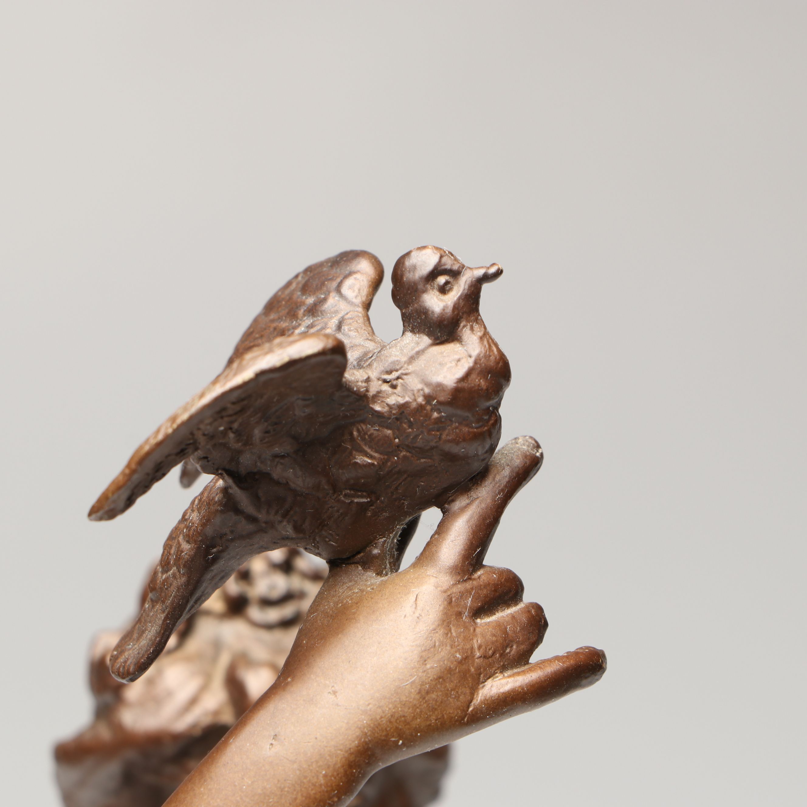 Art Nouveau Style Bronzed Spelter Girl with Birds After Émile Guillemin