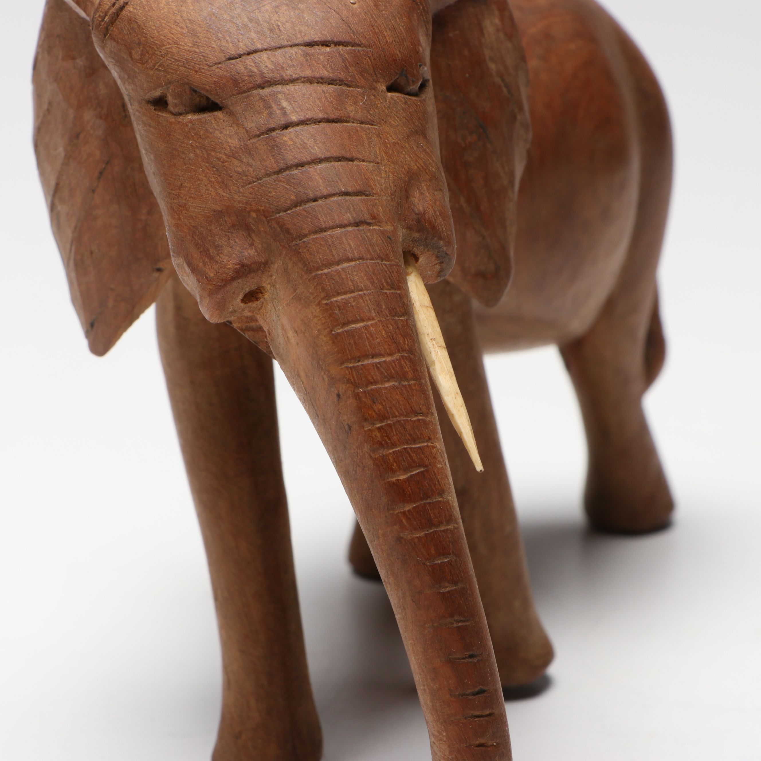 Folk Art Style Carved Wooden Lion, Elephant, Tiger and Warthog Figurines